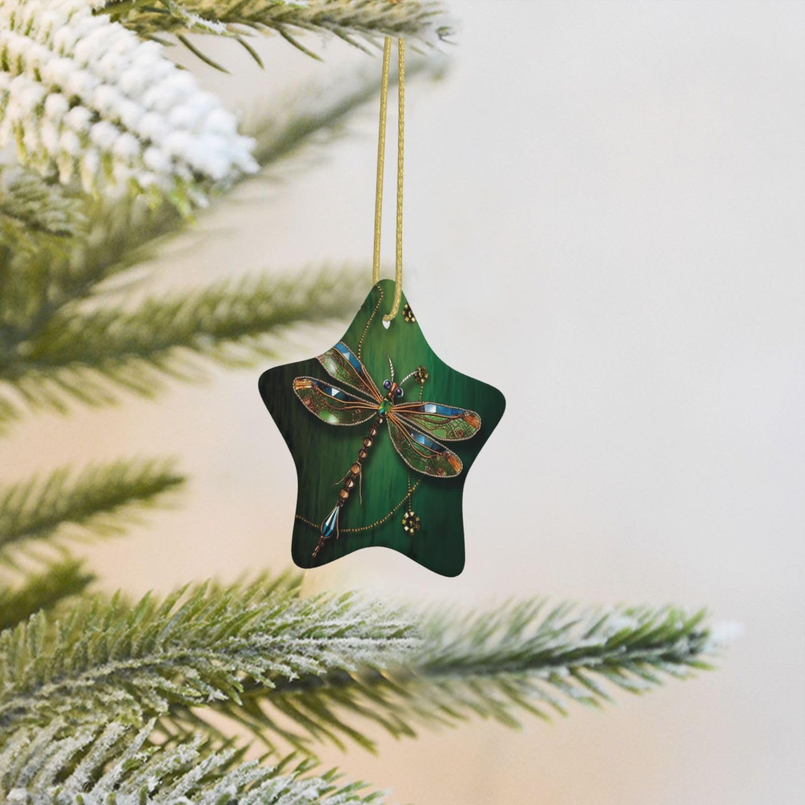 Christmas Tree Decoration Hanging Star Ornament Jewel Dragonfly Ceramic Ornaments Christmas Tree Decorations Star Pendants for Xmas Tree Winter New Year Wedding Party Supplies