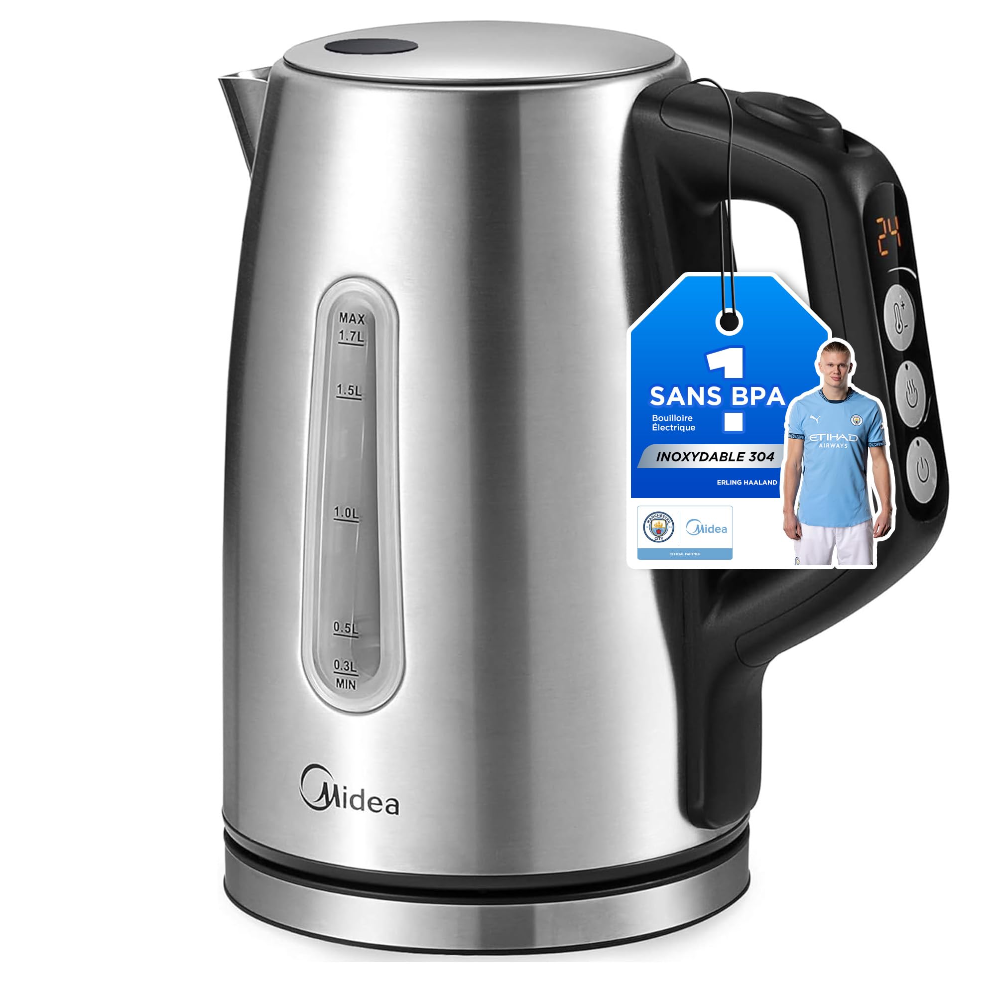 Midea Hervidor de Agua Eléctrico con Control de Temperatura (40, 60, 70, 80, 90, 100℃), Acero Inoxidable 1,7L Kettle, Hervidor Agua 2200W con Indicador del Nivel de Agua, Mantener caliente 60 minutos Midea Hervidor de Agua Eléctrico con Control de Temperatura (40, 60, 70, 80, 90, 100℃), Acero Inoxidable 1,7L Kettle, Hervidor Agua 2200W con Indicador del Nivel de Agua, Mantener caliente 60 minutos