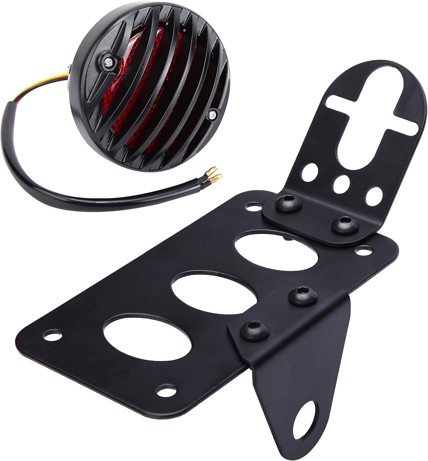 Rich Choices Motorcycle Tail Lights with Side License Plate Bracket Brake Lights Integrated Stop Light Waterproof Aluminum Universal 12V for Sportster 883 1200 Cruiser Bobber Chopper(Black#2)