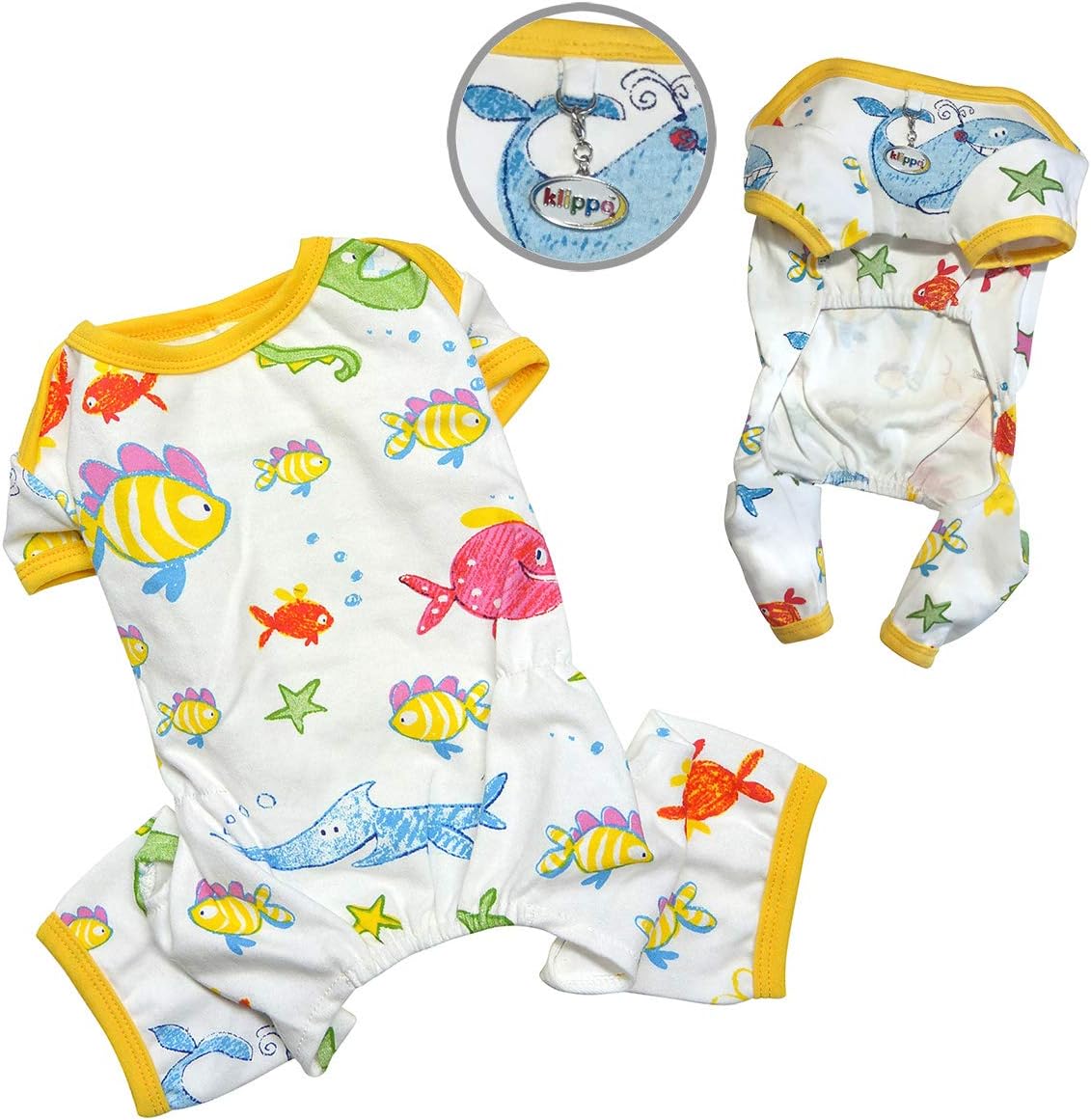 KLIPPO Dog/Puppy Ocean Pals Knit Cotton Pajamas/Bodysuit/Loungewear/PJ/Coverall/Jumper/Romper for Small Breeds (Medium)