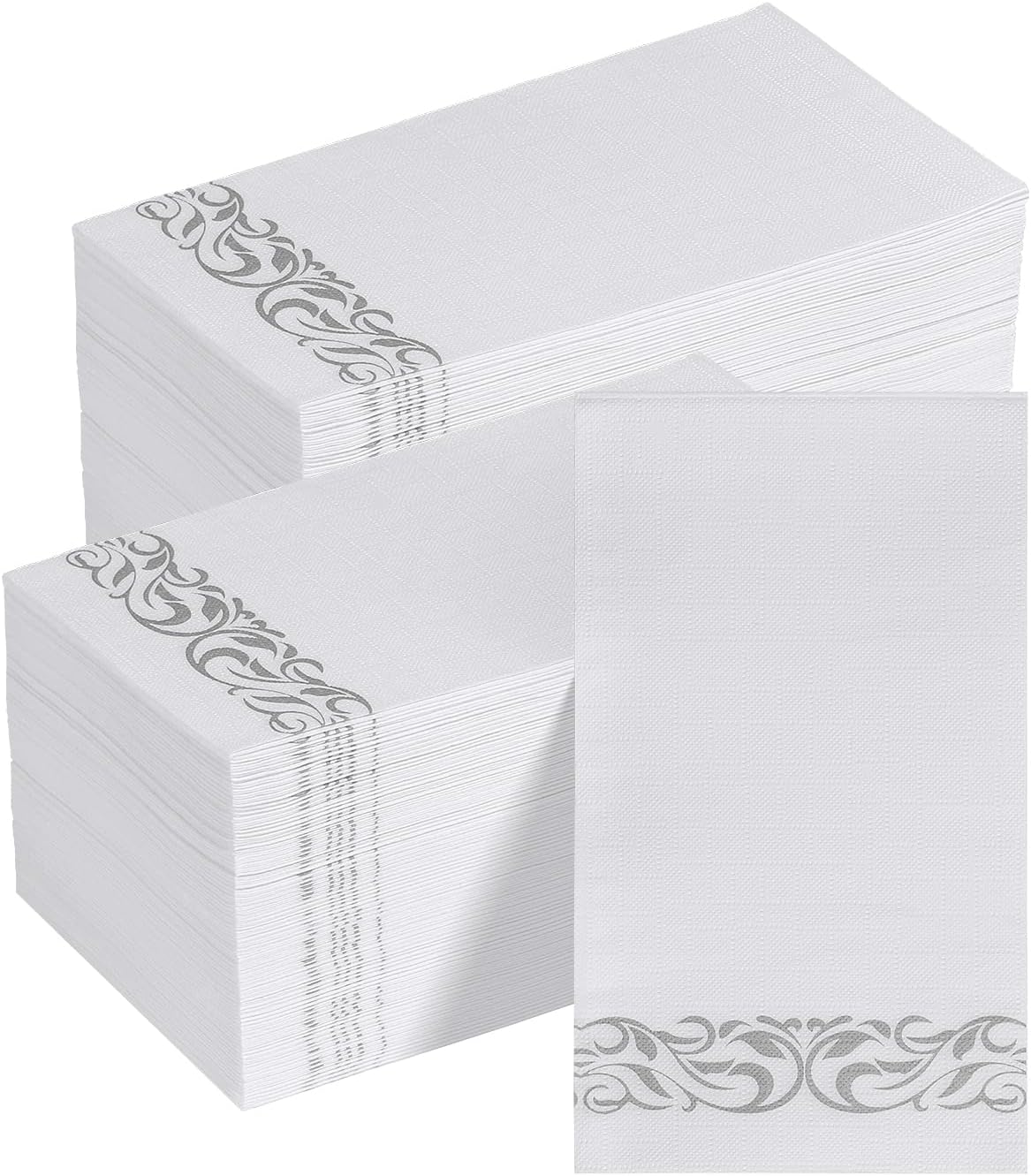 Goodluck 200 Pack 3-Ply Disposable Napkins - Soft & Absorbent Paper Hand Towels for Bathroom Guests, Dinner Party, Kitchen, Christmas, Wedding & Events, Parties - Floral Siliver Trim