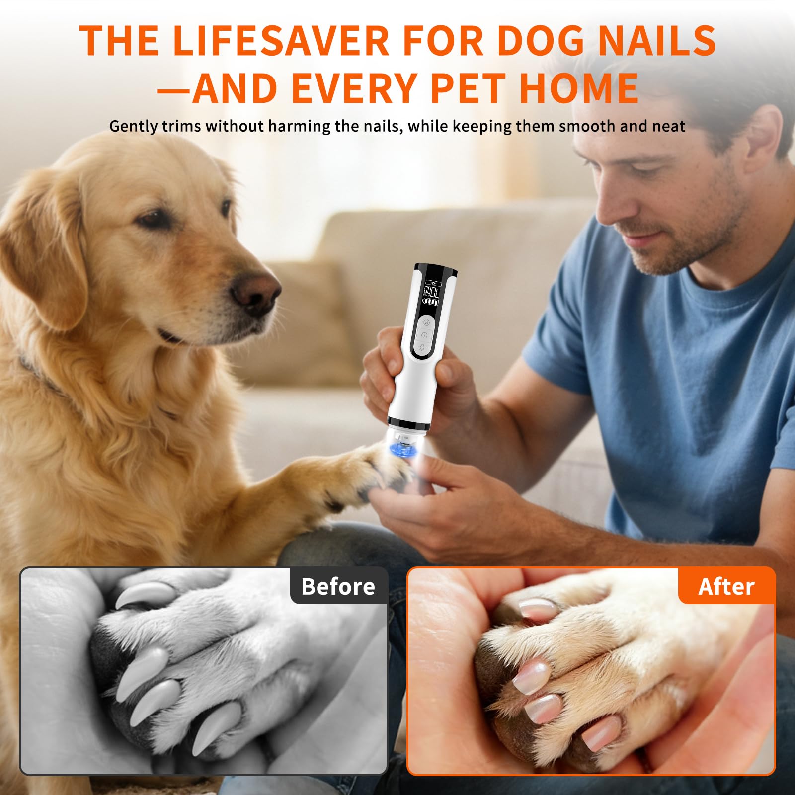 2026 Upgraded Silent Dog Nail Grinder, 3-Speed Powerful Electric Pet Nail Trimmer, Indoor cat Nail Trimmer,Rechargeable with 2 LED Lights/Grinding Wheels for Small, Medium, and Large Dogs and Cats - image 3