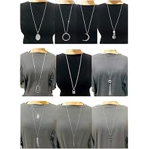 10Pcs Long Pendant Necklace Simple Moon Bar Three Triangle Tassel Lock Sweater Y Shape Punk Chain Choker Necklace for Women Men Gold Silver Plated