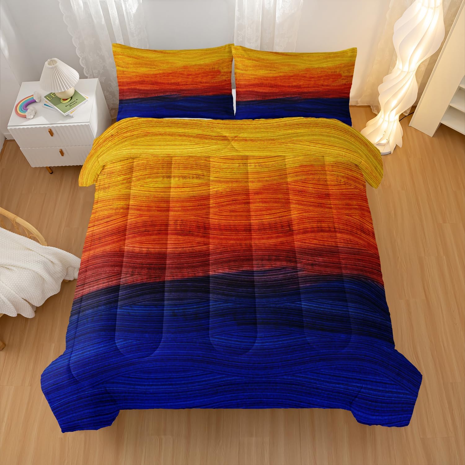 Geometric Splicing Comforter Sets Queen Size,Orange and Blue Graffiti Bedding Set for Your Room,Abstract Soft Lightweight Quilted Set All Season,1 Comforter and 2 Pillowcases - Image 3