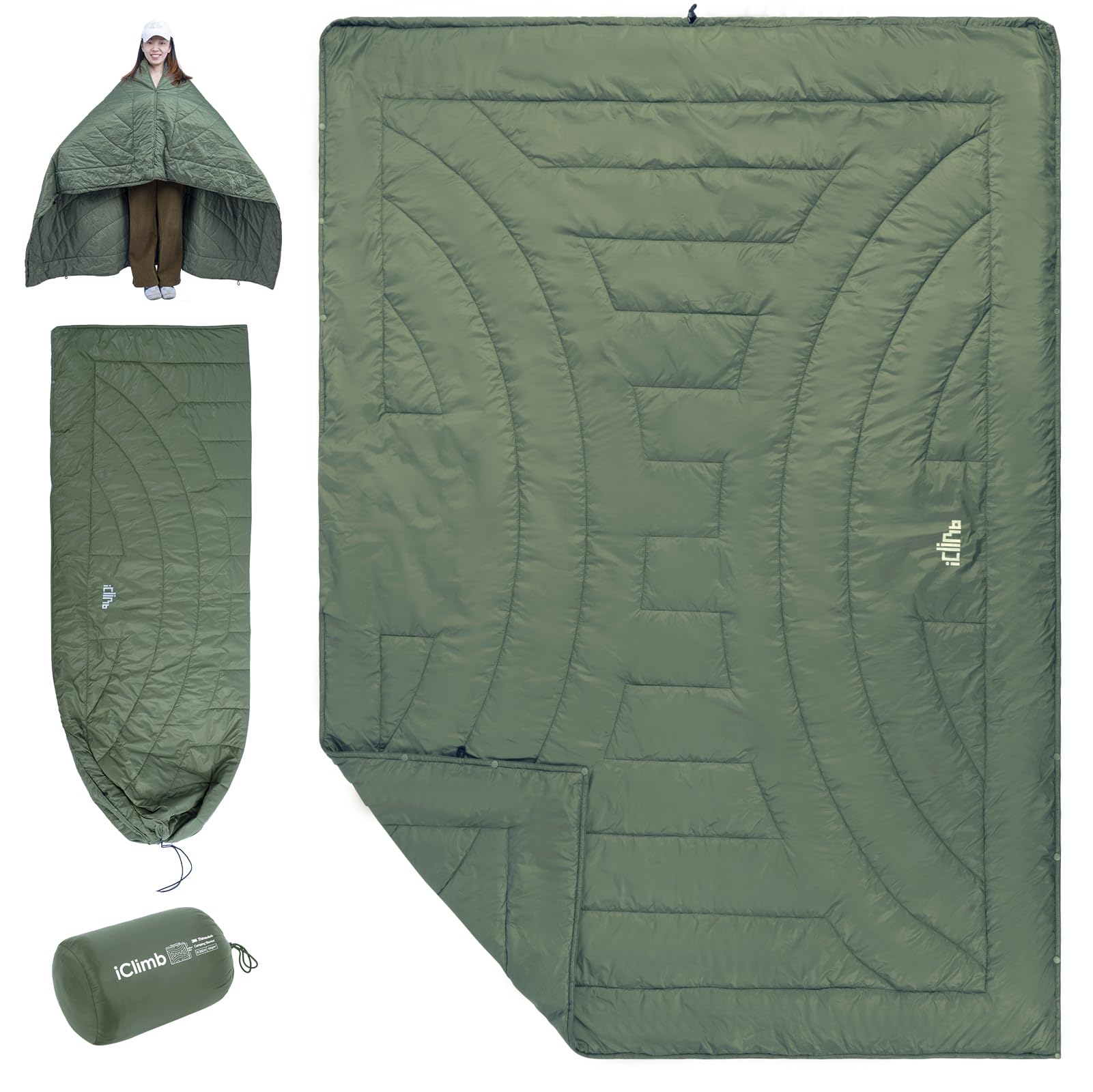 iClimb 3M Insulation Warm Camping Blanket Ultralight Compact (Green, 1.52 lb)