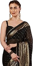 SIRIL Women's Georgette Foil Printed Saree with Unstitched Blouse Piece