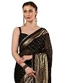 SIRIL Women's Georgette Foil Printed Saree with Unstitched Blouse Piece (4402S3152_Black)