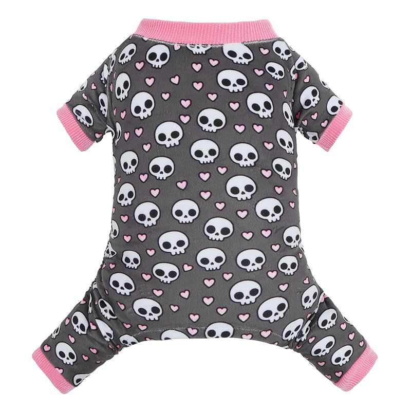 Pijama para Cães Pequenos CuteBone em Poliéster com 4 Pernas P350M Medium Skull Hearts