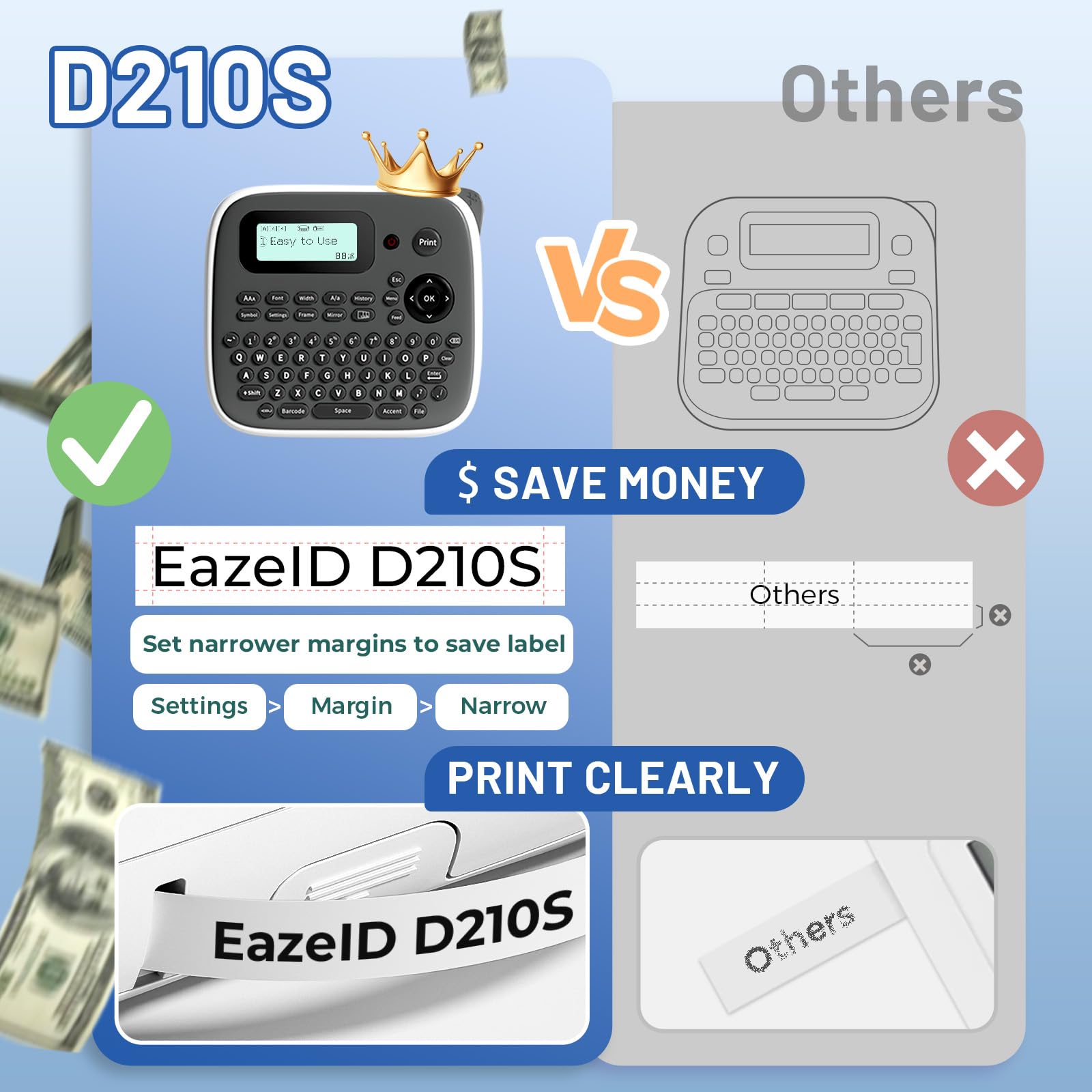 Label Maker Machine with Tape, Label Maker Waterproof Labels, Keyboard Labeler Machine Portable, D210S Desktop Labelmaker Multiple Symbols for Home Small Business Kids Teachers School Supplies - 5