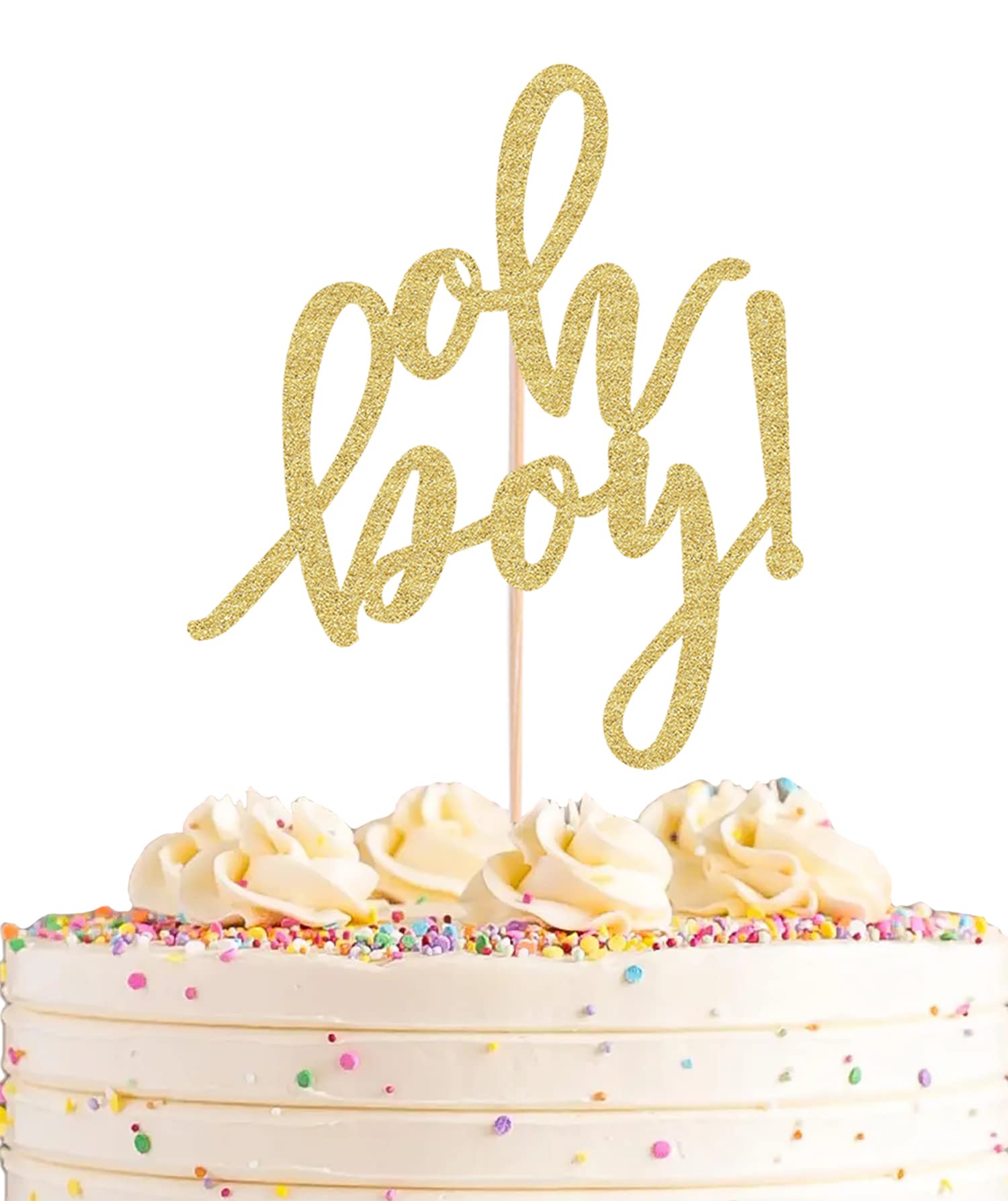 AHAORAY Oh Boy Cake Topper - Gold Glitter Baby Gender Reveal Party Cake decorations Supplies, for Baby Shower/ 1st Birthday Party/Baby Party Photo Booth Props