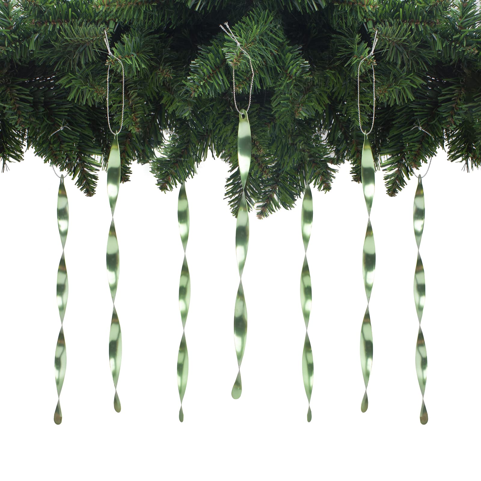 Décoration sapin de Noël en aluminium torsadé vert clair de 25 cm AMS lot de 24