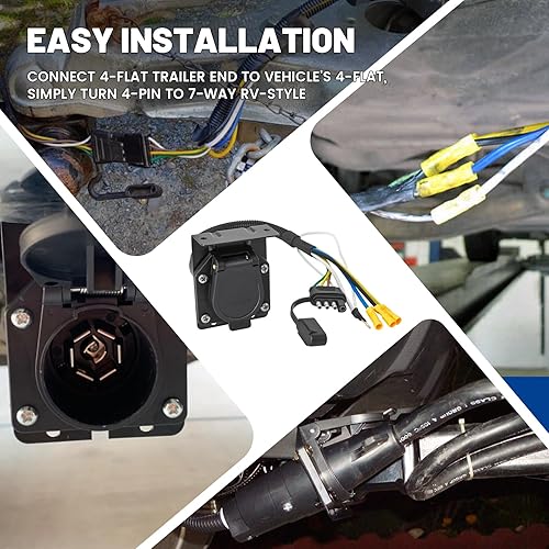 Miniatura 7 de MECMO Enchufe adaptador de luz de remolque lateral de vehículo de 4 pines a 7 pines, arnés de conector de cableado de remolque de 4 vías plano a 7