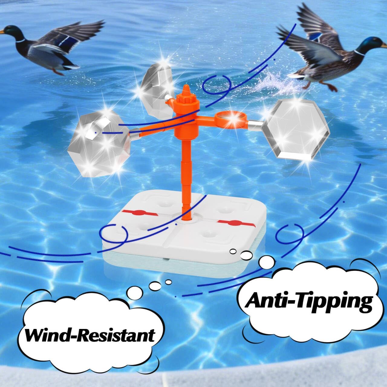 Pool Bird Deterrent Device, Floating Reflective Bird Deterrent Windmill, Keep Birds/Ducks/Heron/Pigeons/Goose/Woodpecker/Crow/Sparrow Away, Widly Used for Boats House Roofs Gardens,Pool,Backyard