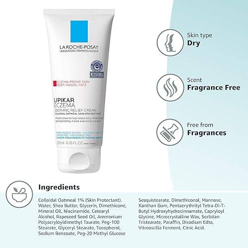 Miniatura 9 de La Roche-Posay Lipikar Crema calmante para el eccema, loción facial y corporal para eccema y piel sensible y seca, hidratante con avena coloidal