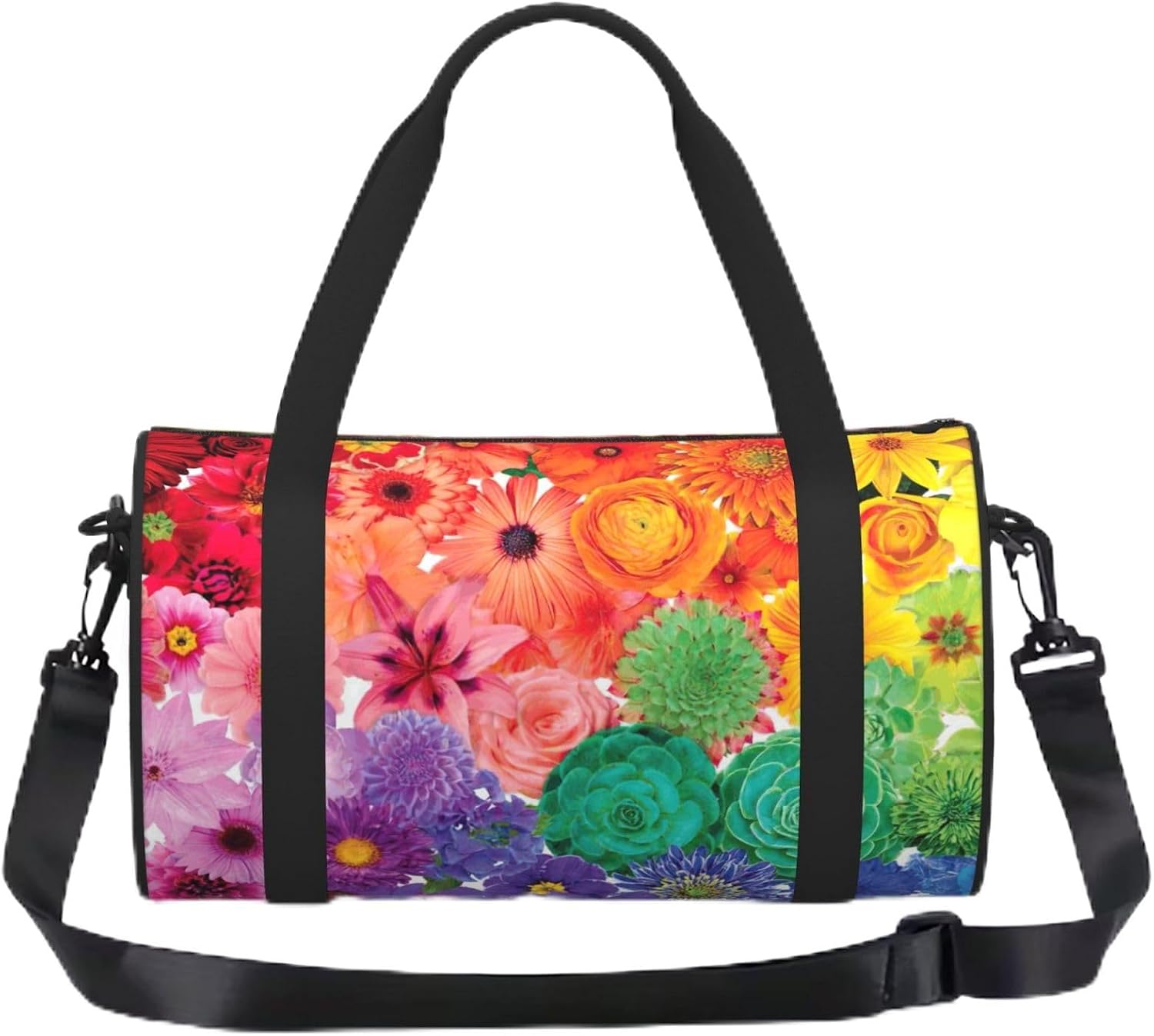 Rainbow Flowers Print Sports Tote Bag Lightweight Water-Resistant Gym Backpack Travel Supplies