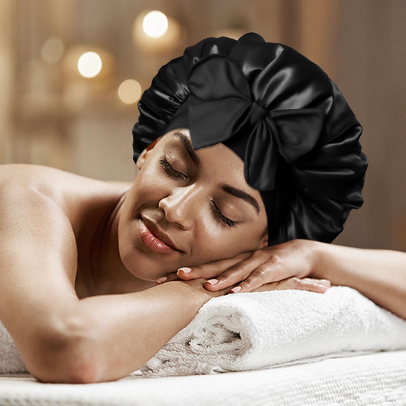 2 Pz Cuffia Seta Capelli Notte Ricci, Silk Bonnet Seta per Capelli Ricci, Cuffia in Setas per Dormire, Cuffie per Dormire Capello Lunghi Corti, Cuffietta in Raso per Notte+ 2 Elastici per Capellio
