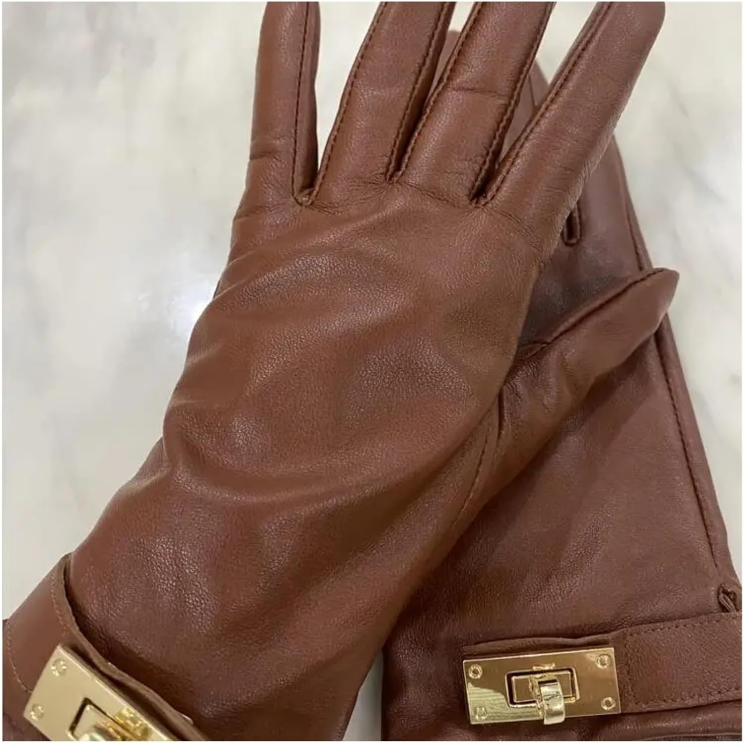 [小さな店] 女性のレザーバックルグローブ女性のファッションレザードライビンググローブ