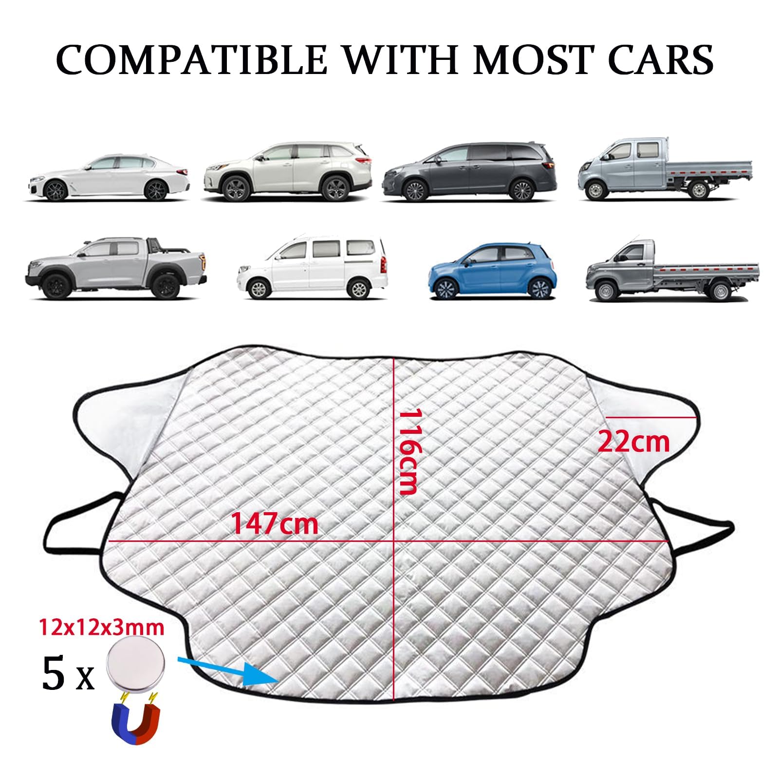 Copertura Parabrezza Inverno Auto 147×116cm Telo Antigelo Antineve 5 Magneti Protezione Universale SUV