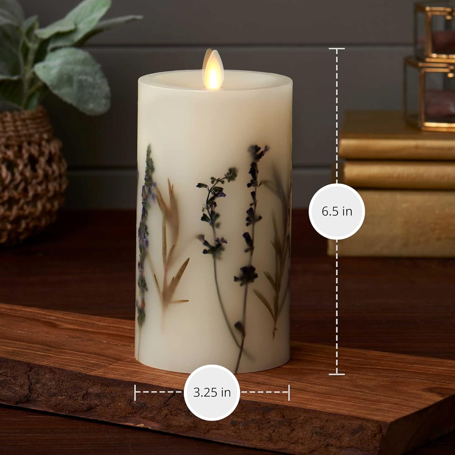 Luminara Realistic Artificial Moving Flame Pillar Candle with Lavender & Rosemary Inclusion - Moving Flame LED Battery Operated Lights - Remote Ready - Remote Sold Separately - 3.25" x 6.5" - Image 5