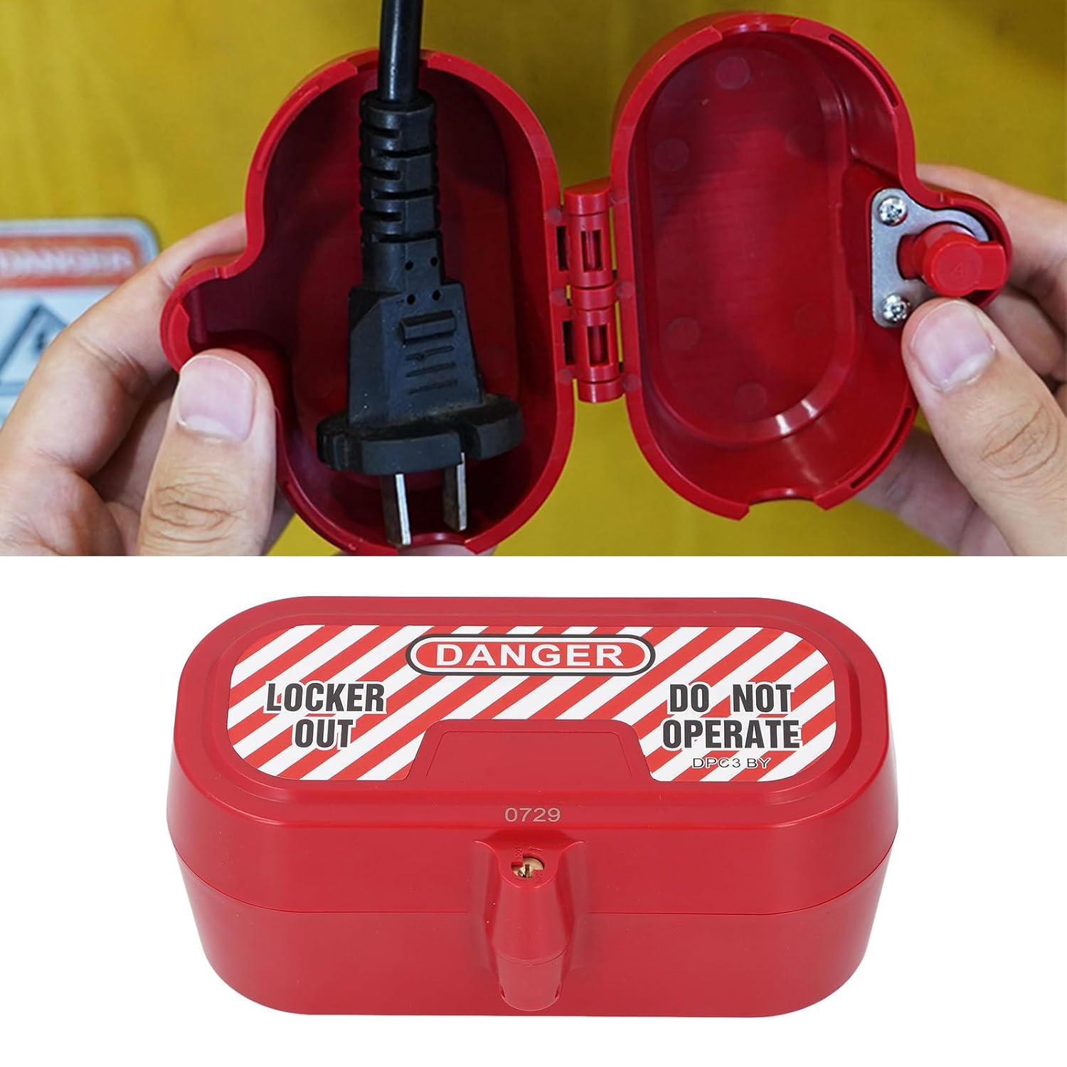 Power Plug Lock Box with Key and Tag Industrial Grade Electric Plug Lockout Device for Factories Construction Site and More