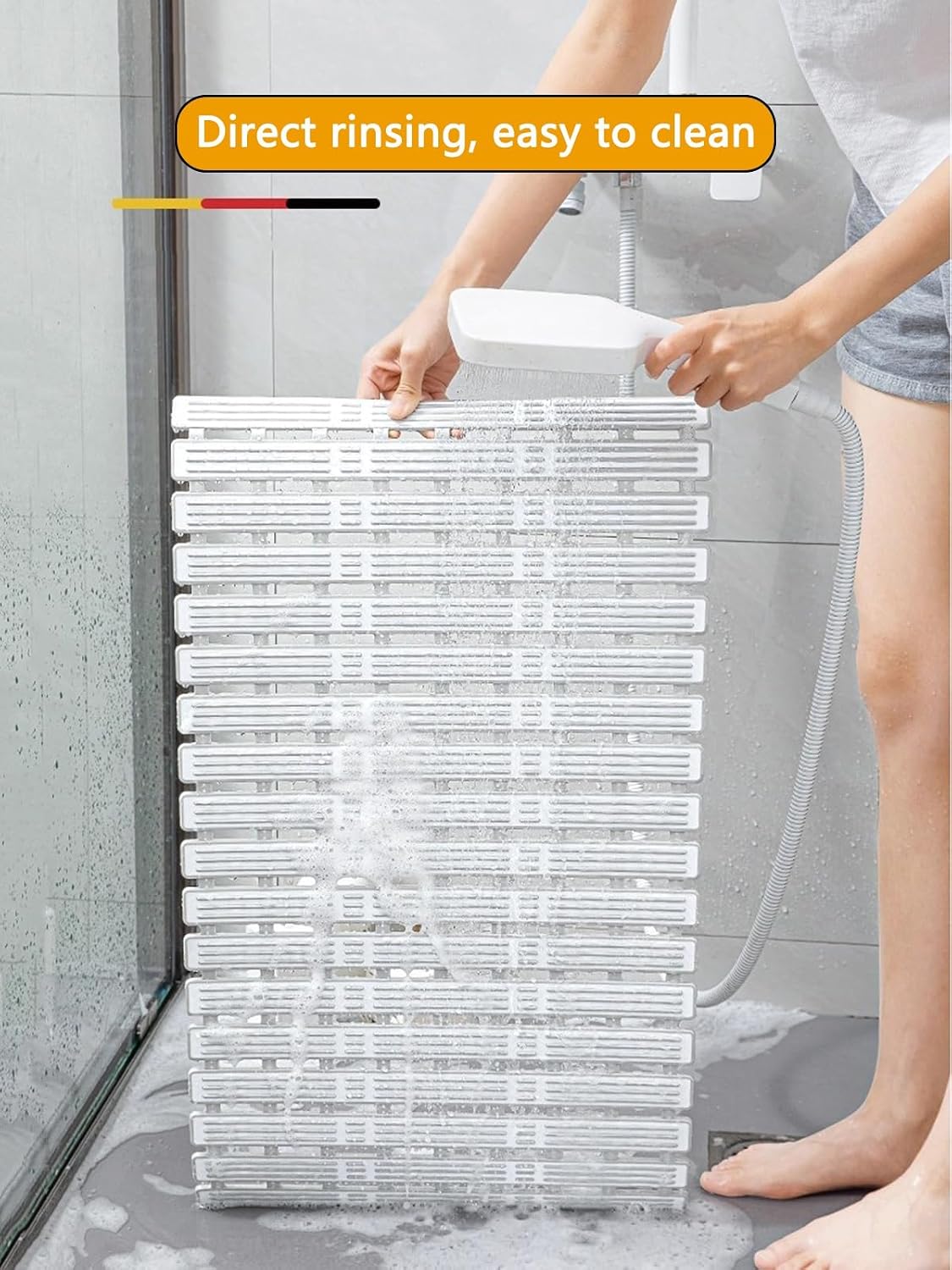 Bath Tub Shower Mat, 31 x 20 Inch, TPE Machine Washable Bathtub Floor Liner Bathroom Non-Slip Mats, Suction Cups and Drain Holes, Easy to Cut