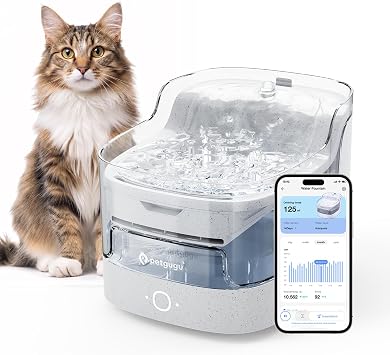 PETGUGU AI Cat Water Fountain with App Monitoring, Ultra-Quiet Automatic Pet Water Dispenser, Wireless Pump, 8-Layer Filtration BPA-Free, WiFi Cat Drinking Fountain for Cats and Dogs 2.4G Only