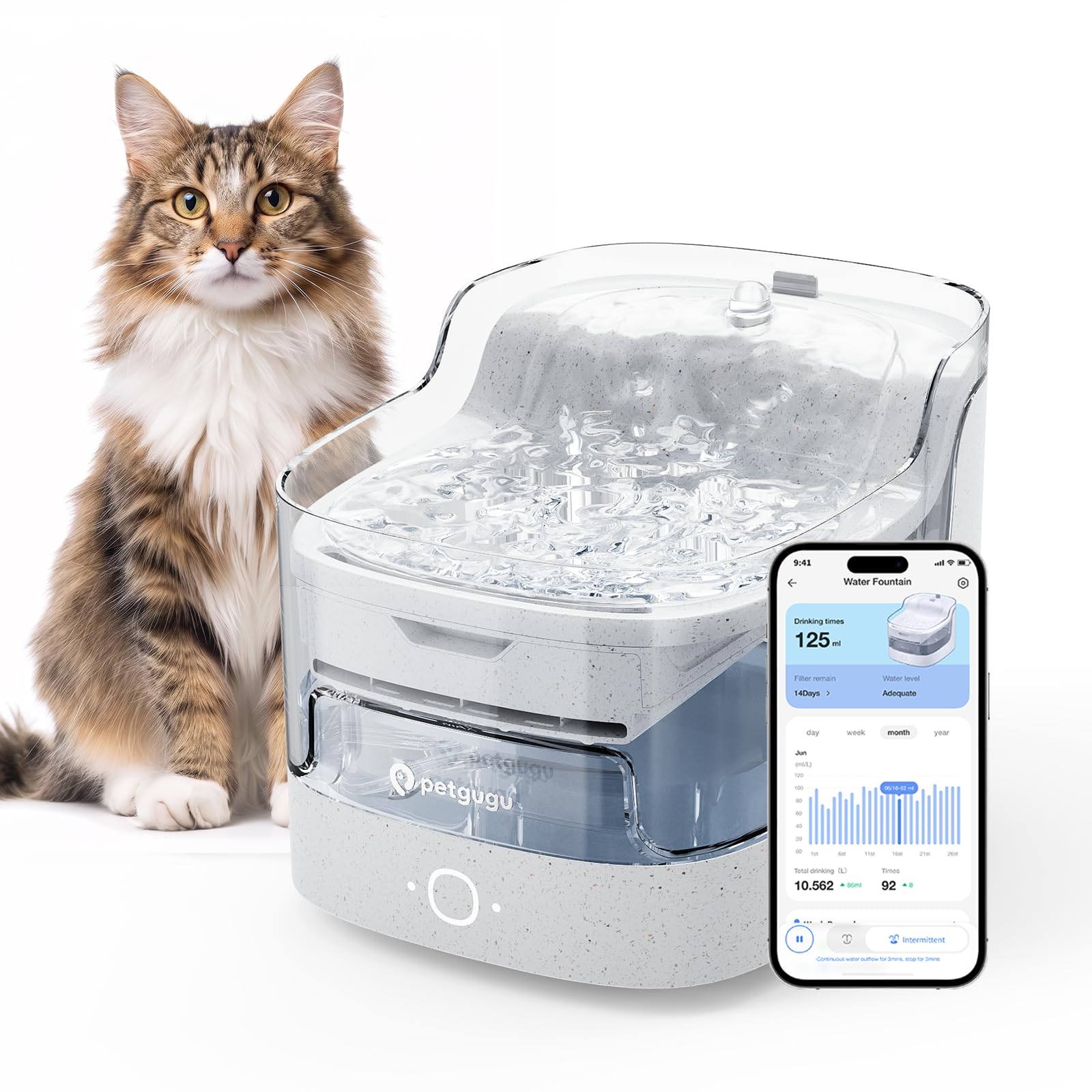 View 1 of * missing parts*PETGUGU AI Cat Water Fountain - 2.4GHz WiFi App, Wireless Pump