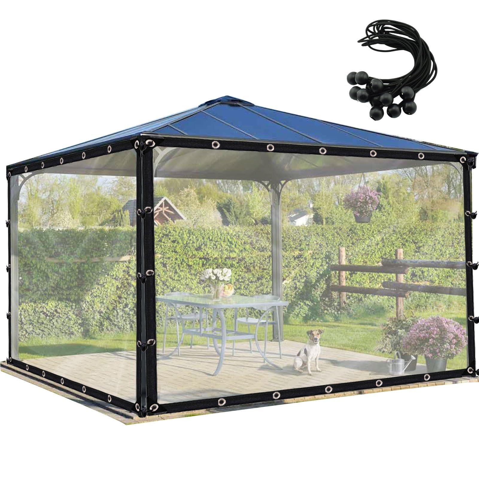 Lona impermeable de PVC de 4x5 m transparente con ojales para pérgola