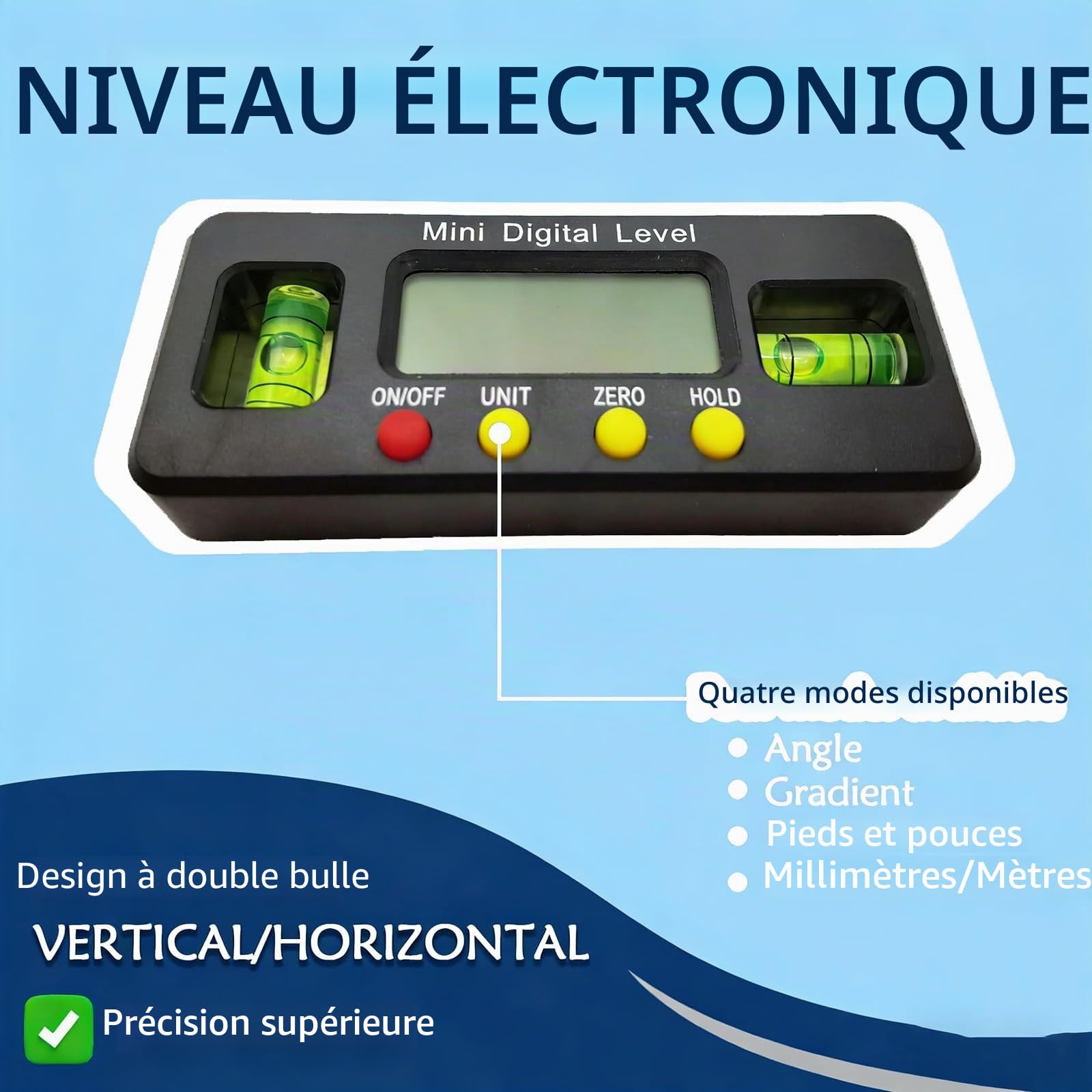Outil d'alignement de Niveau de Volant de Voiture, aligneur numérique de Niveau de Volant avec Aide au positionnement électronique, Plage de Mesure ± 90 °, réglable de 19 à 37 cm