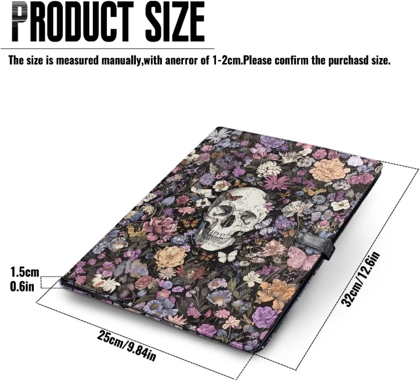 Butterfly Flowers Pattern Women Leather Folder Portfolio Organizer Skulls Business Document Planner Document Case Organizer Paperwork Holder Padded Padfolio for Work