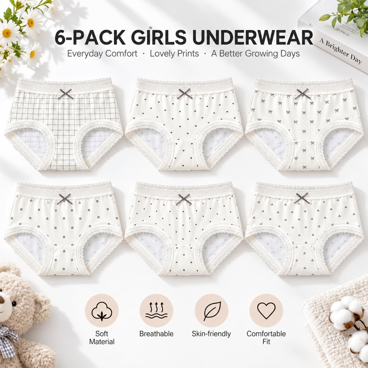Girls' underwear, soft, quick-drying underwear, mid-rise briefs