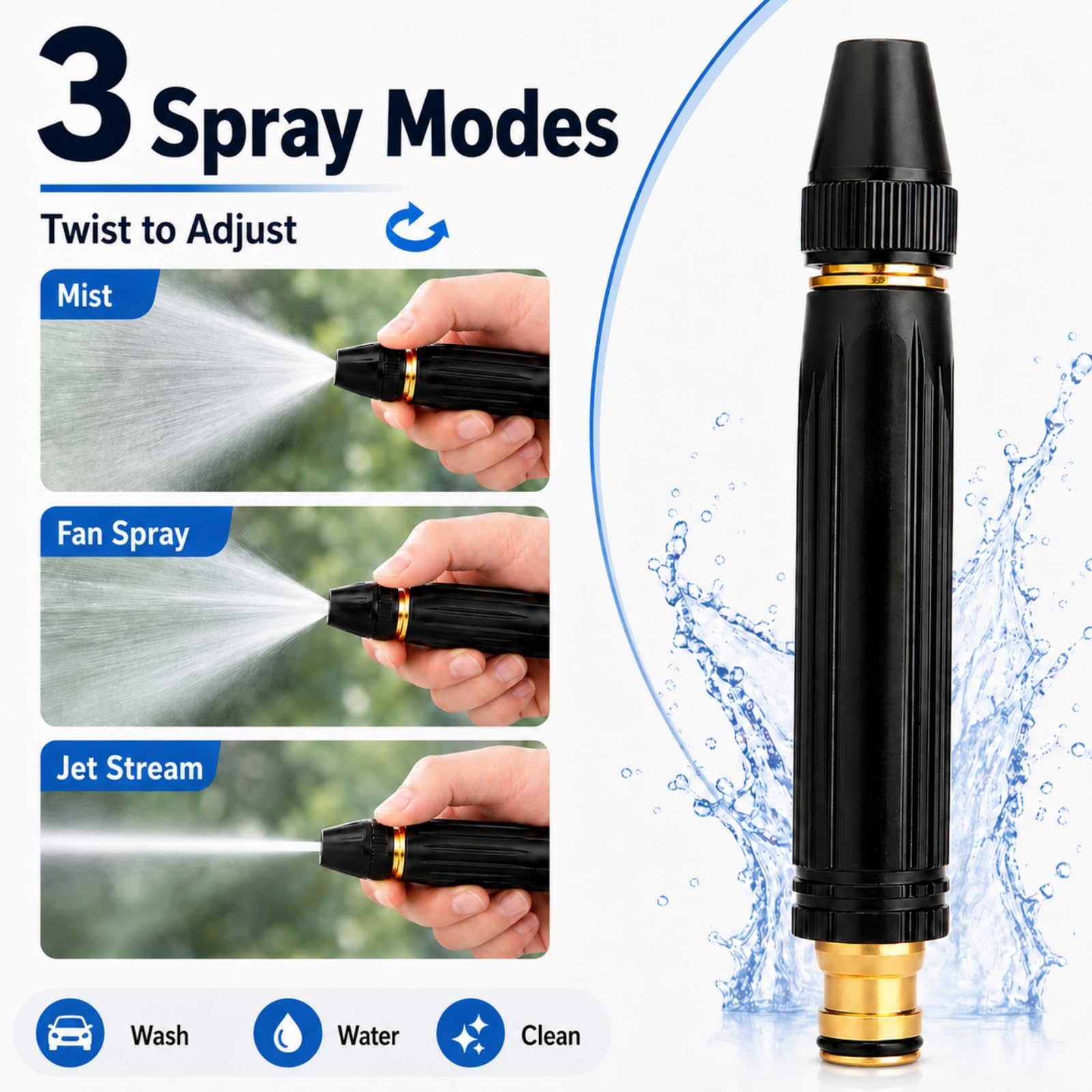 3 Spray Home High-Pressure Car Wash Water Nozzle, Efficient Garden Hose Pressure Booster and High Pressure Water Nozzle, Reliable Car Wash Spray Nozzle for Outdoor Tasks (C)