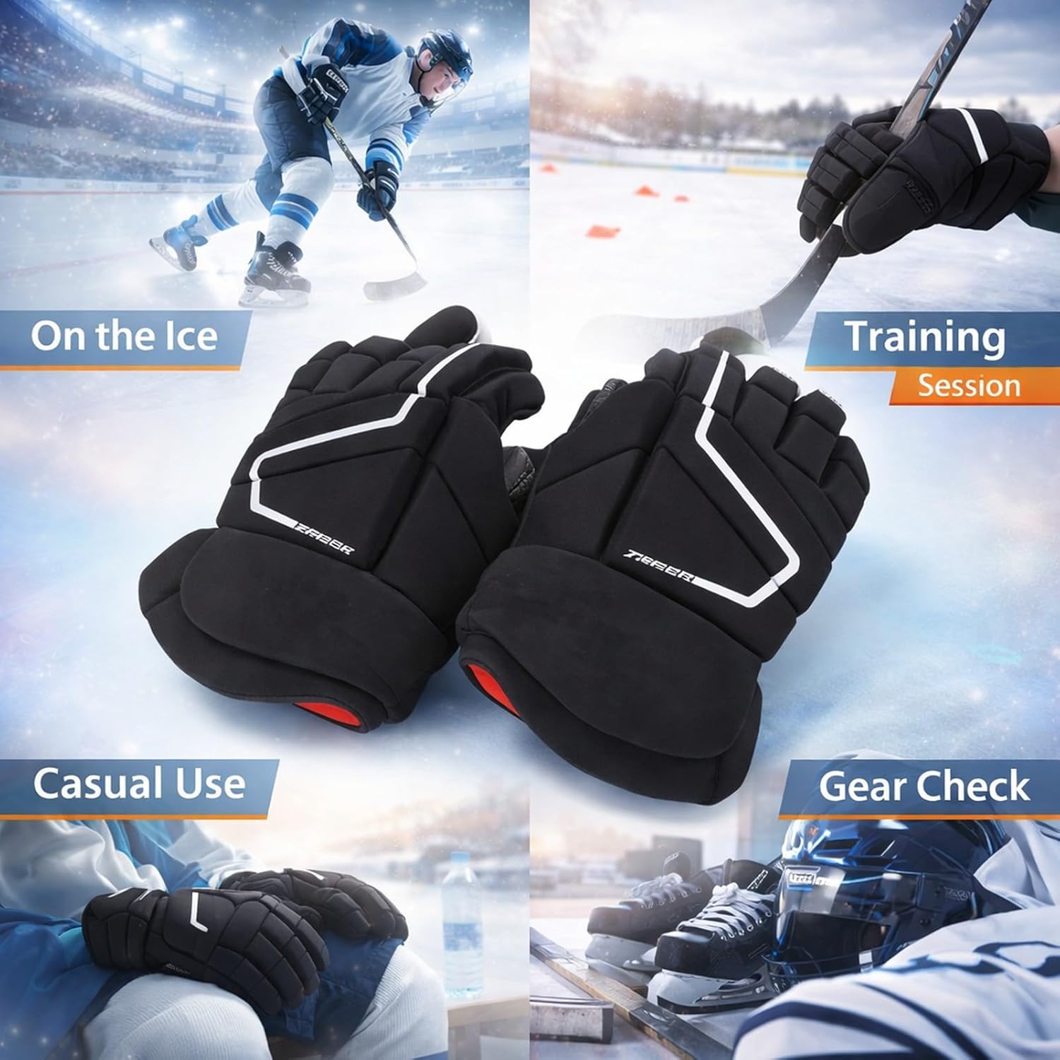 Youth Hockey Gloves, Protective Nylon EVA Foam, Breathable Outdoor Gloves - Enhanced Safety, Improved Airflow, Ideal for Roller and Street Hockey