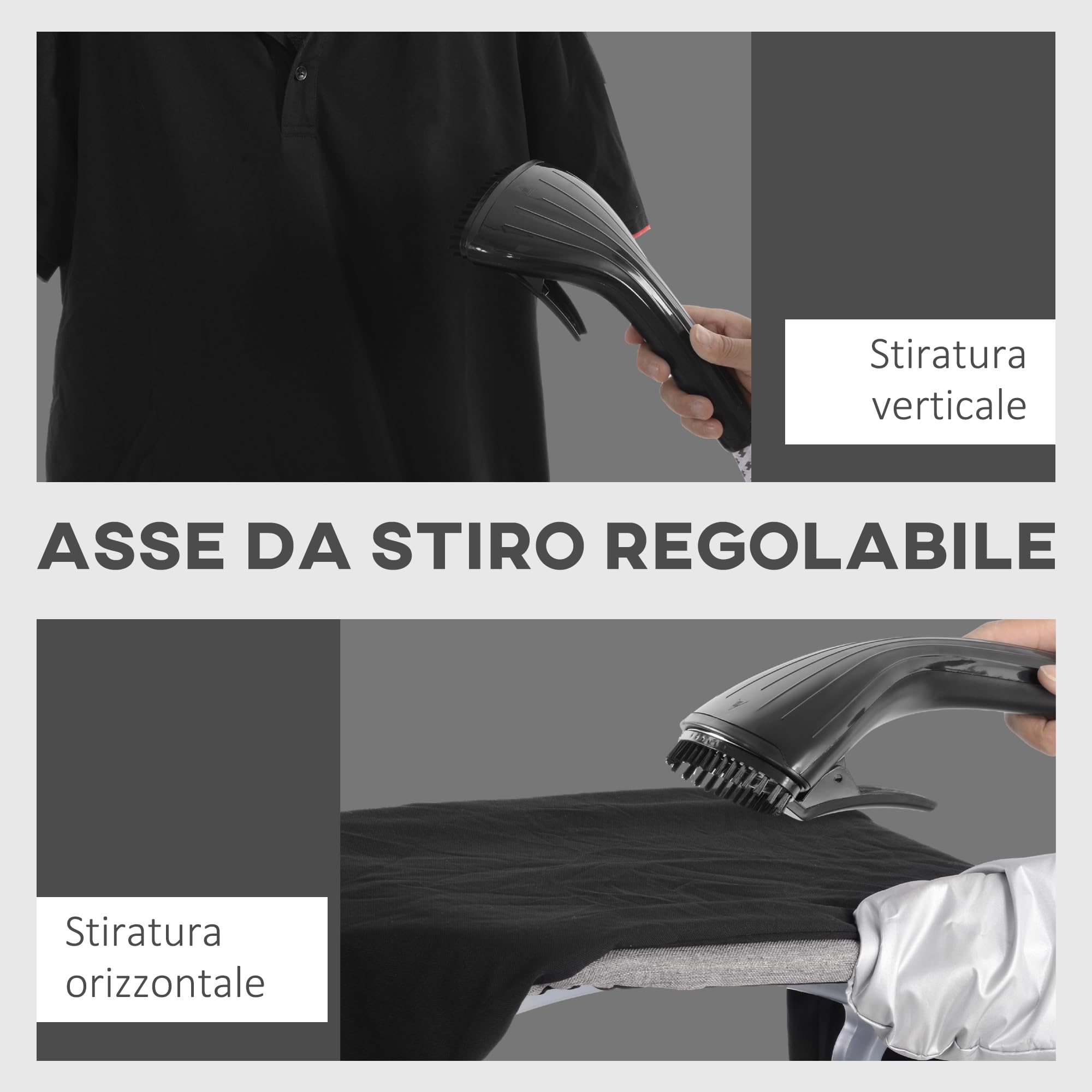 HOMCOM Stiratrice a Vapore, Ferro da Stiro Verticale da 2L, Potenza 1950W con 2 Aste Telescopiche, Stiratore Portatile, 35x25x23cm, Nero