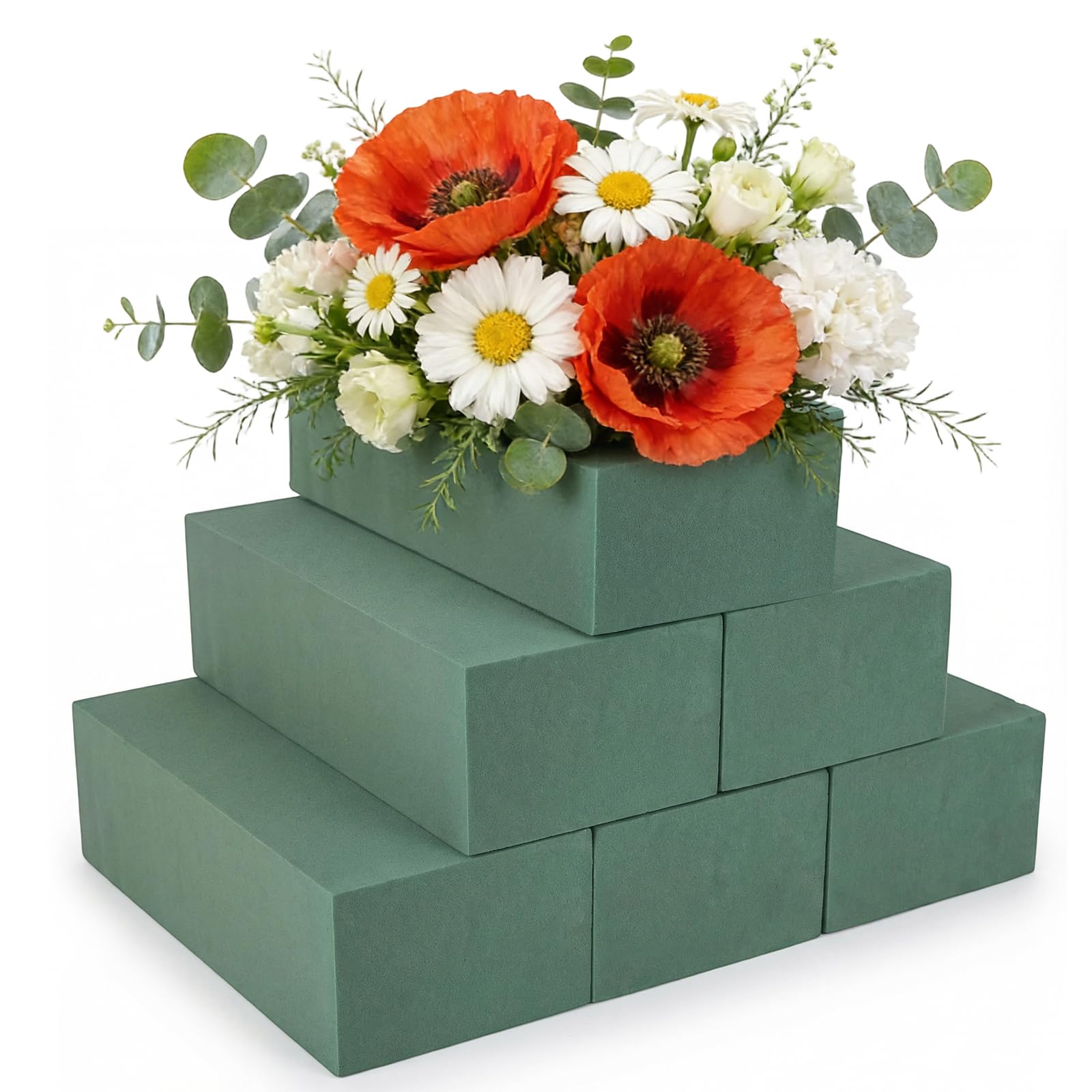 6 Pcs Floral Foam, 23 × 10.5 × 7 cm Flower Foam, Wet Dry Floral Foam Block, Flower Arranging Foam, Flower Sponge for Fresh and Artificial Flower Wedding, Bouquets, Events & Home Floral Displays