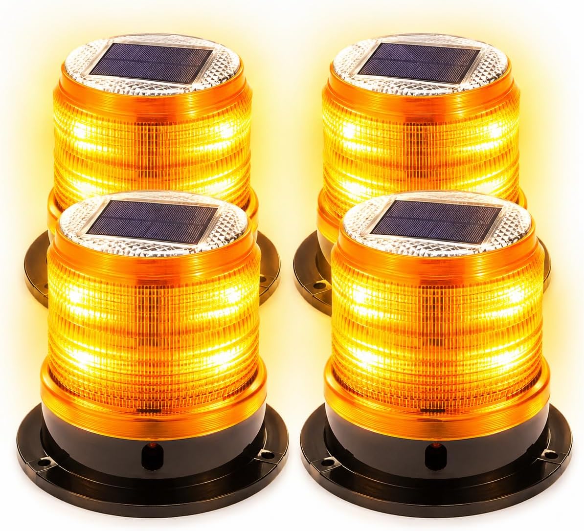 Solar Warning Beacon Light 4 Pack, 360° Flashing LED Safety Light with Strong Magnetic Base, Auto On Off, IP65 Waterproof Barricade Warning Light for Construction, Traffic, Dock, Marine, Crane