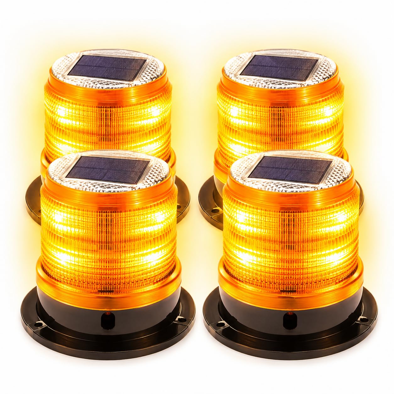 Solar Warning Beacon Light 4 Pack, 360° Flashing LED Safety Light with Strong Magnetic Base, Auto On Off, IP65 Waterproof Barricade Warning Light for Construction, Traffic, Dock, Marine, Crane