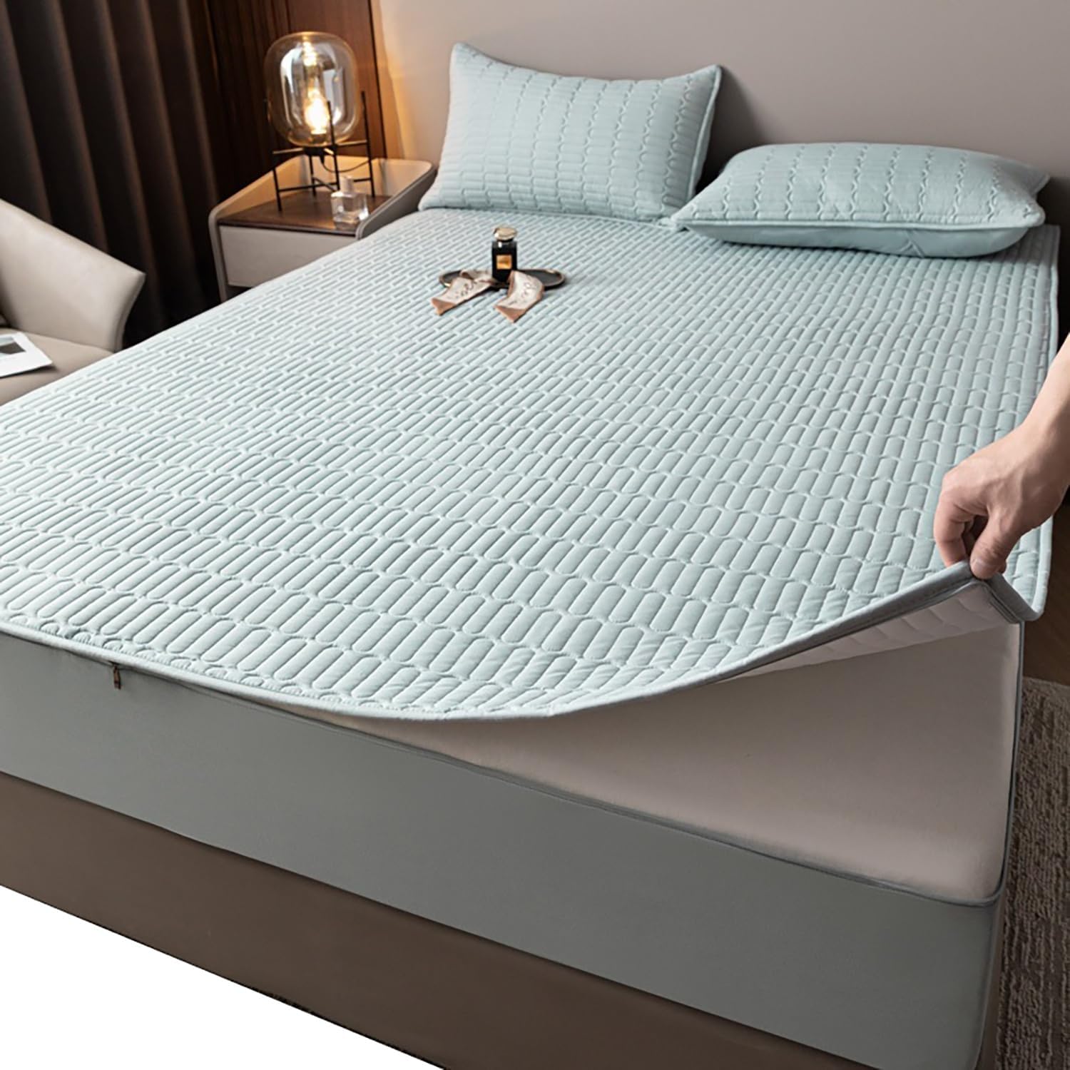 Full Size Mattress Encasement Cover with Zipper - Dust Proof, Breathable & Washable Mattress Protector - Customizable(Light Cyan,130x200+18cm)