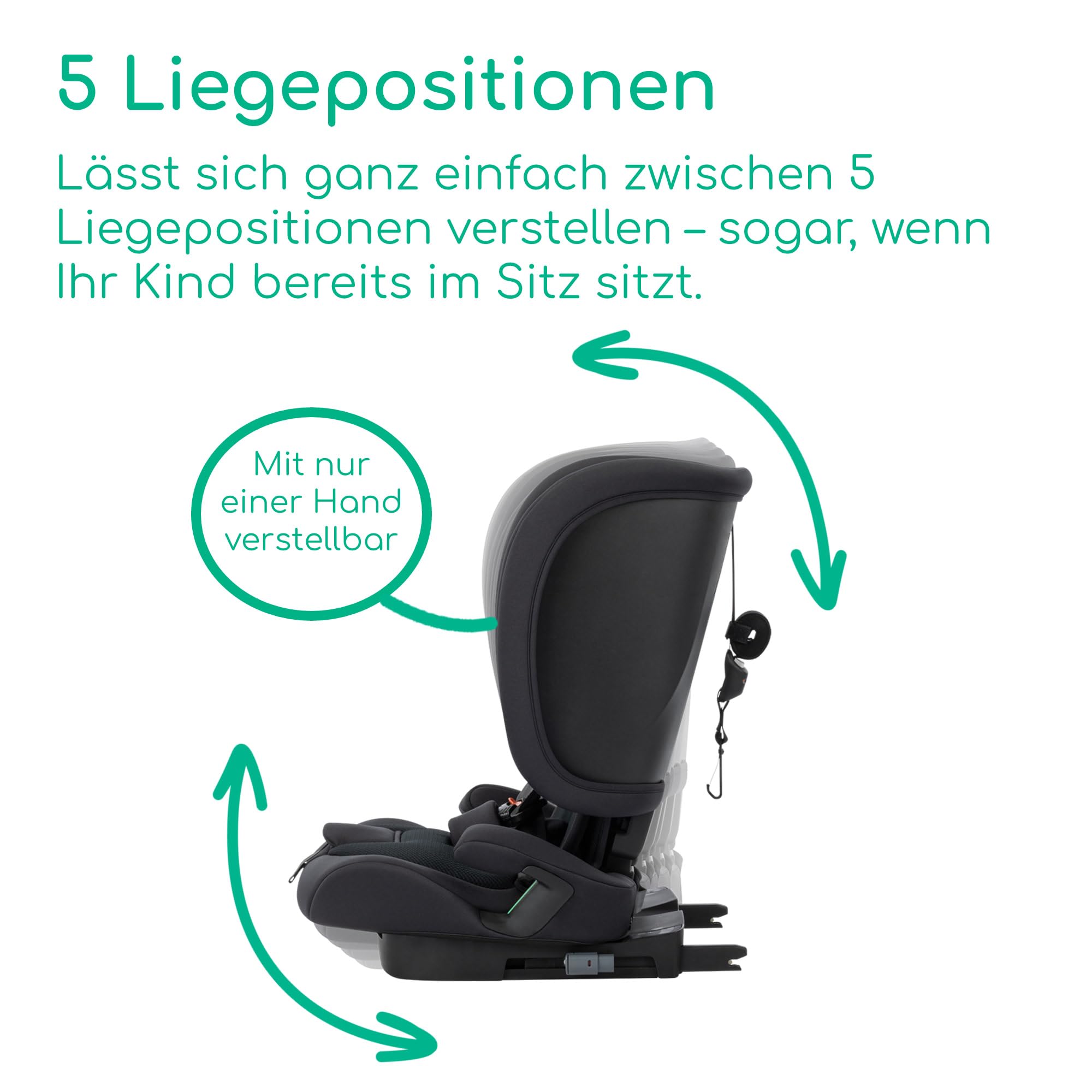 Bebeconfort Ever & Go i-Size, Mitwachsender Kindersitz 9-36 kg, 15 Mon. bis 12 J., 76-150 cm, Klappbarer Kinderautositz, Kompakt + Leicht (6 kg), 15 Kopfstützenpositionen, Full Black