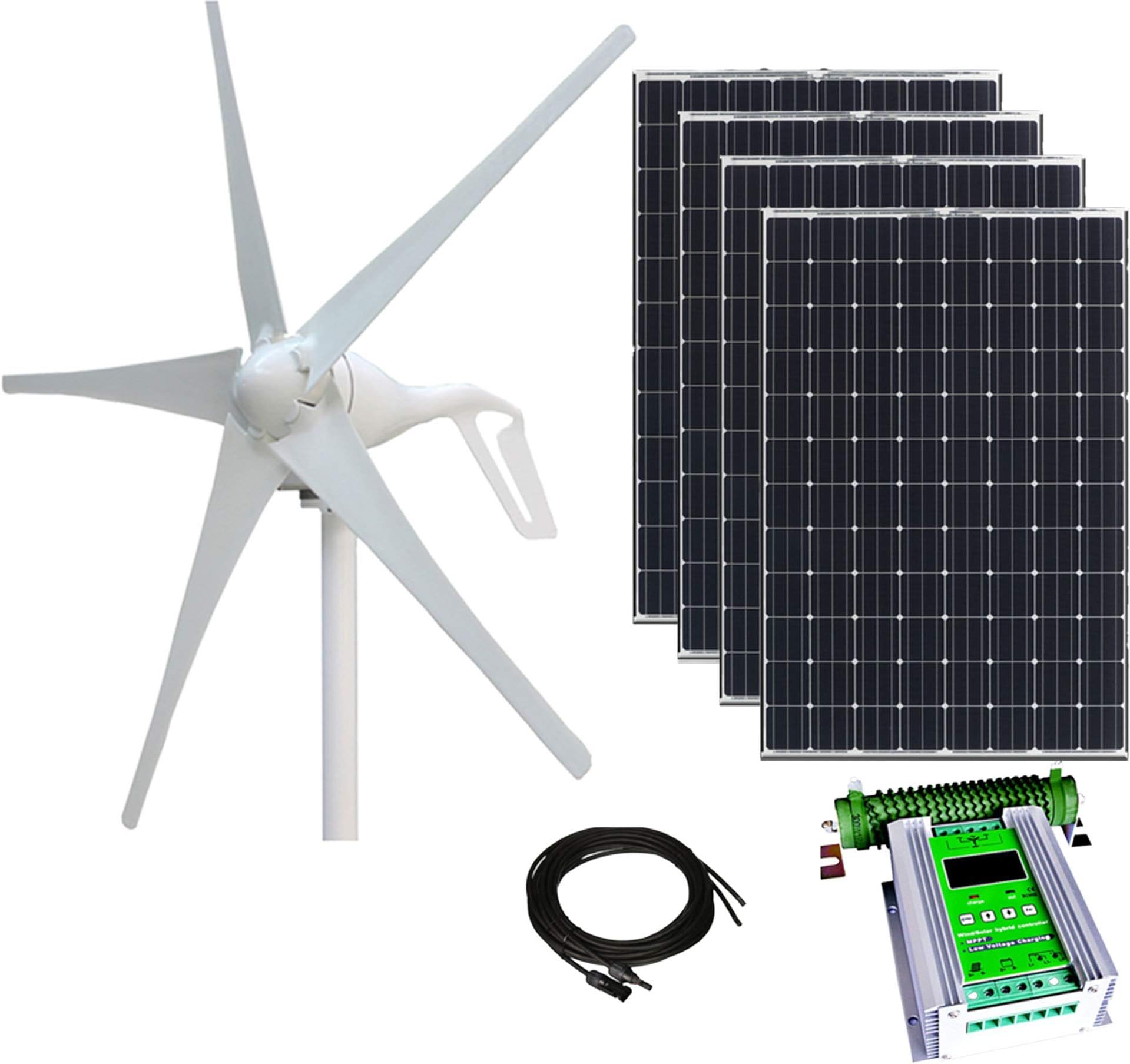 800W Wind & Solar Kit - 400W Wind Turbine + 4x100W Mono Solar Panel + 24V Hybrid MPPT Contr.