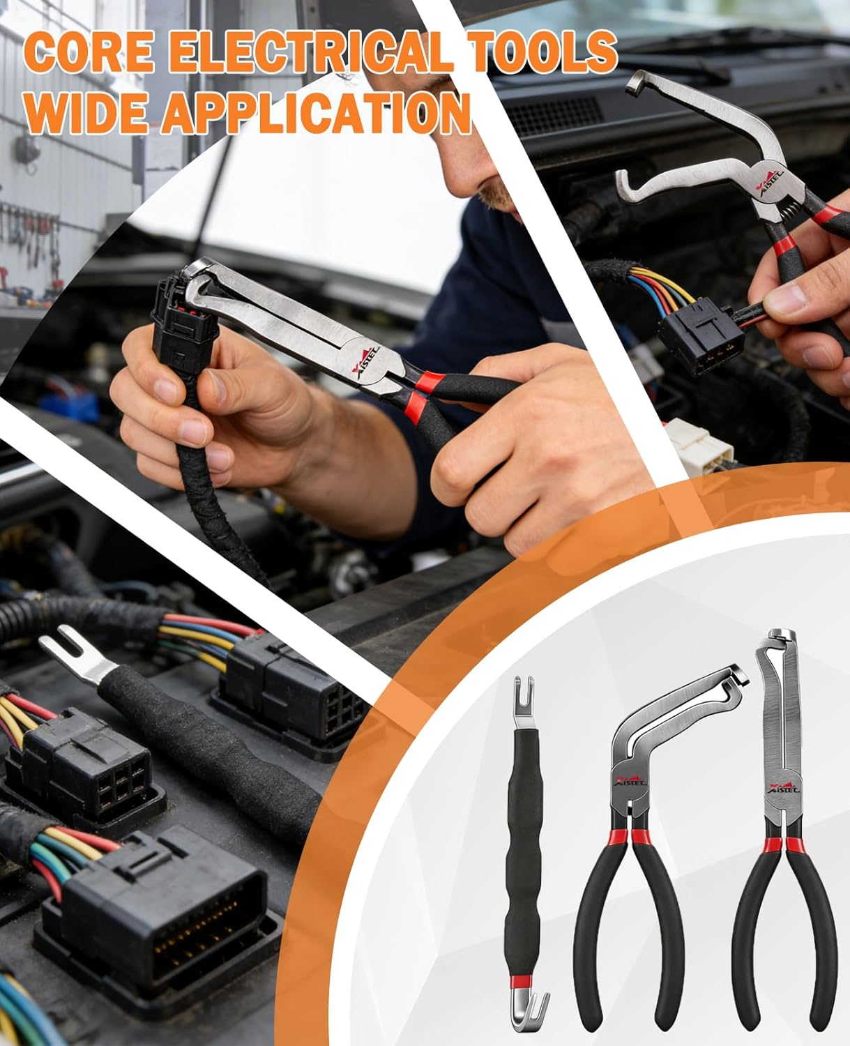 Xislet Automotive Electrical Disconnect Pliers Kit, Portable 3PCS Electrical Connector Removal Tool with Trim Tools & Terminal Removal Tool Kit, Electrical Connector Separator Removal Tool for Cars