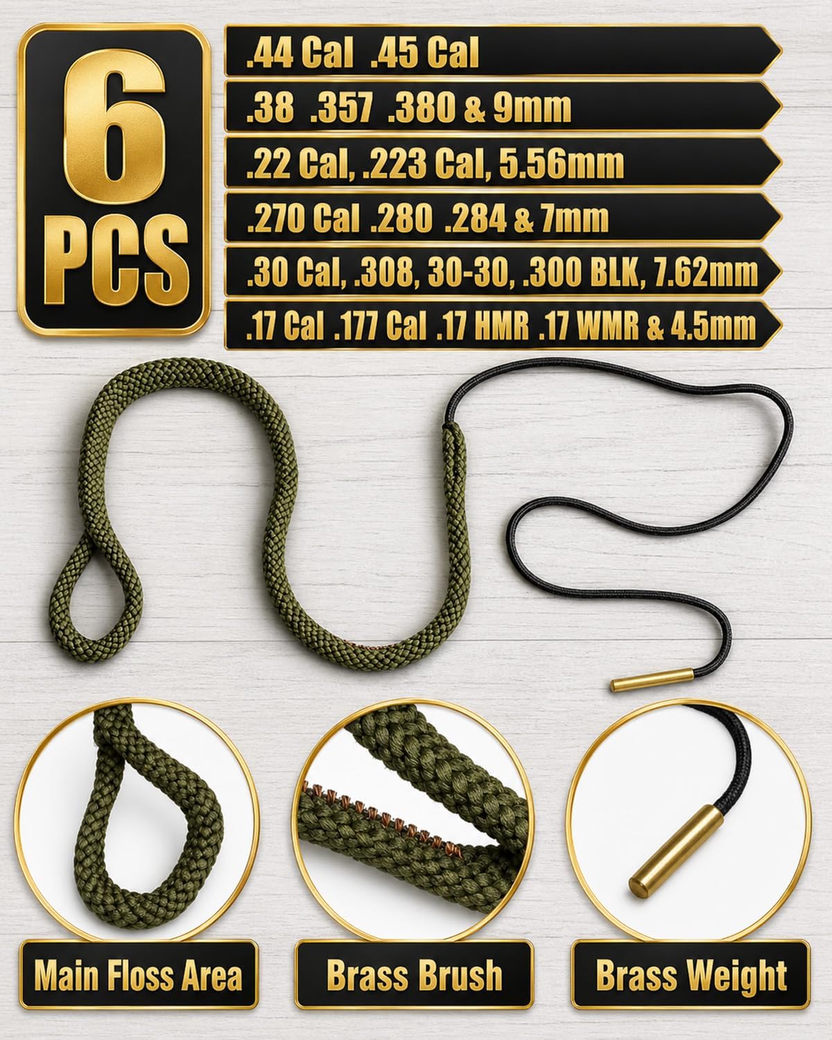 Gun Snake Cleaner, Barrel Rope for Handguns and Rifles .22 .223 & 5.56mm/.22.357.38.380, 9mm/.30 308 30-06 303 7.62mm,Gun Cleaning Kits with Gun Cleaning Cloth,Gun Cleaning Supplies