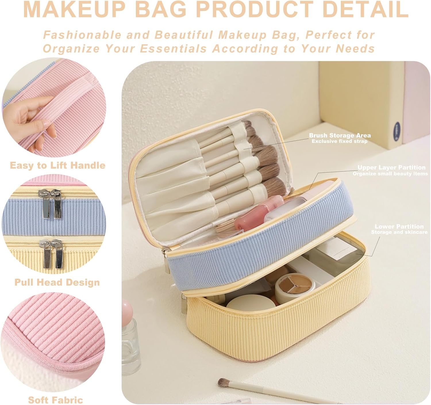 Large Makeup Bag Cute Cosmetic Bag Travel Double-layer image 2