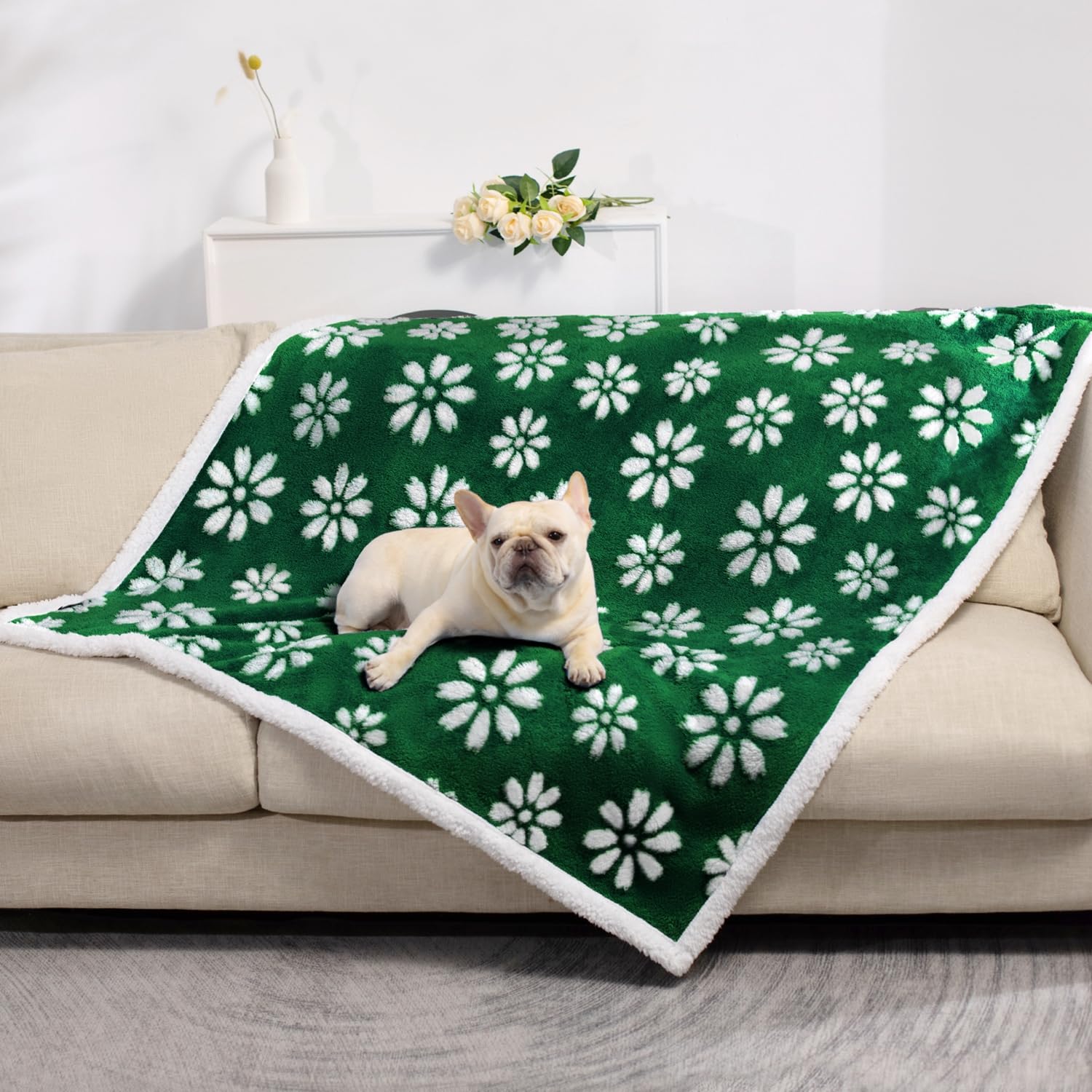Yaning Waterproof Blanket for Dog Cat or Adult, Cute 3D Textured Flower Dog Blanket for Bed Couch Sofa, Soft Liquid Pee Proof Pet Furniture Protector, 50"x60", Green