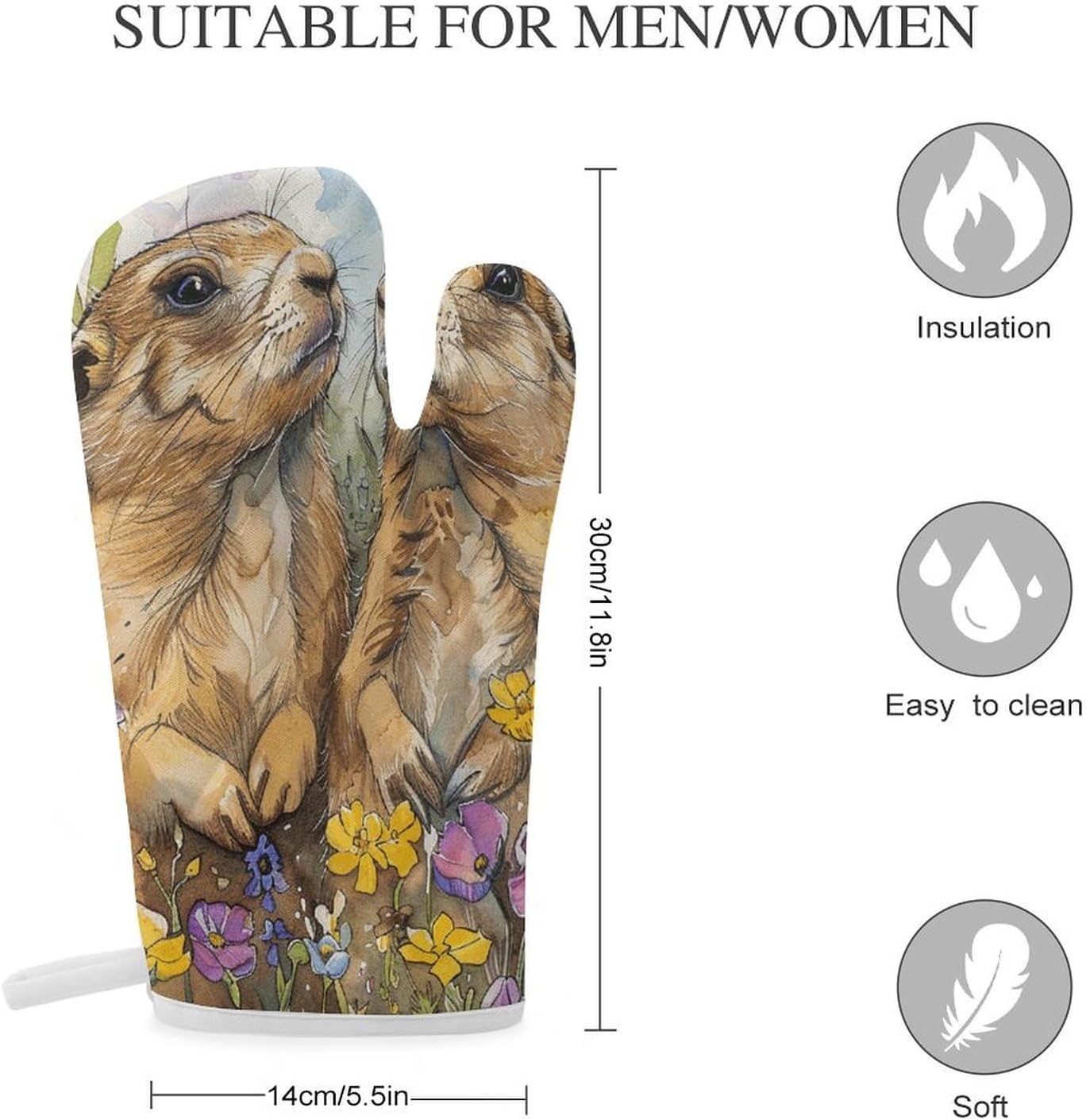 2 Pcs Oven Mitts Heat Resistant Kitchen Gloves Soft Safety Two Prairie Dogs Oven Glove for Microwave, Barbecue