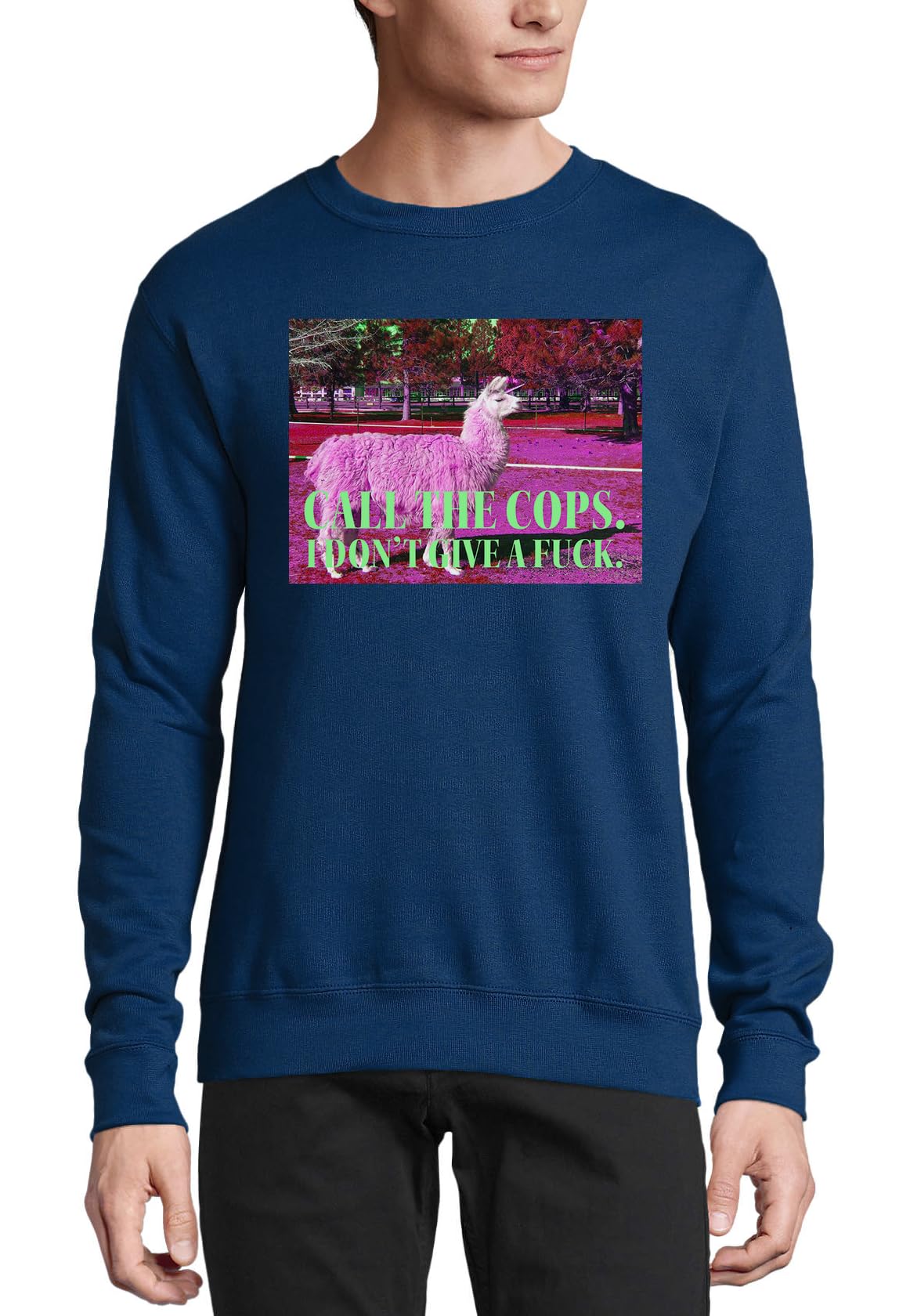 Pull Lama Call The Cops bleu marine en coton pour exprimer votre originalité