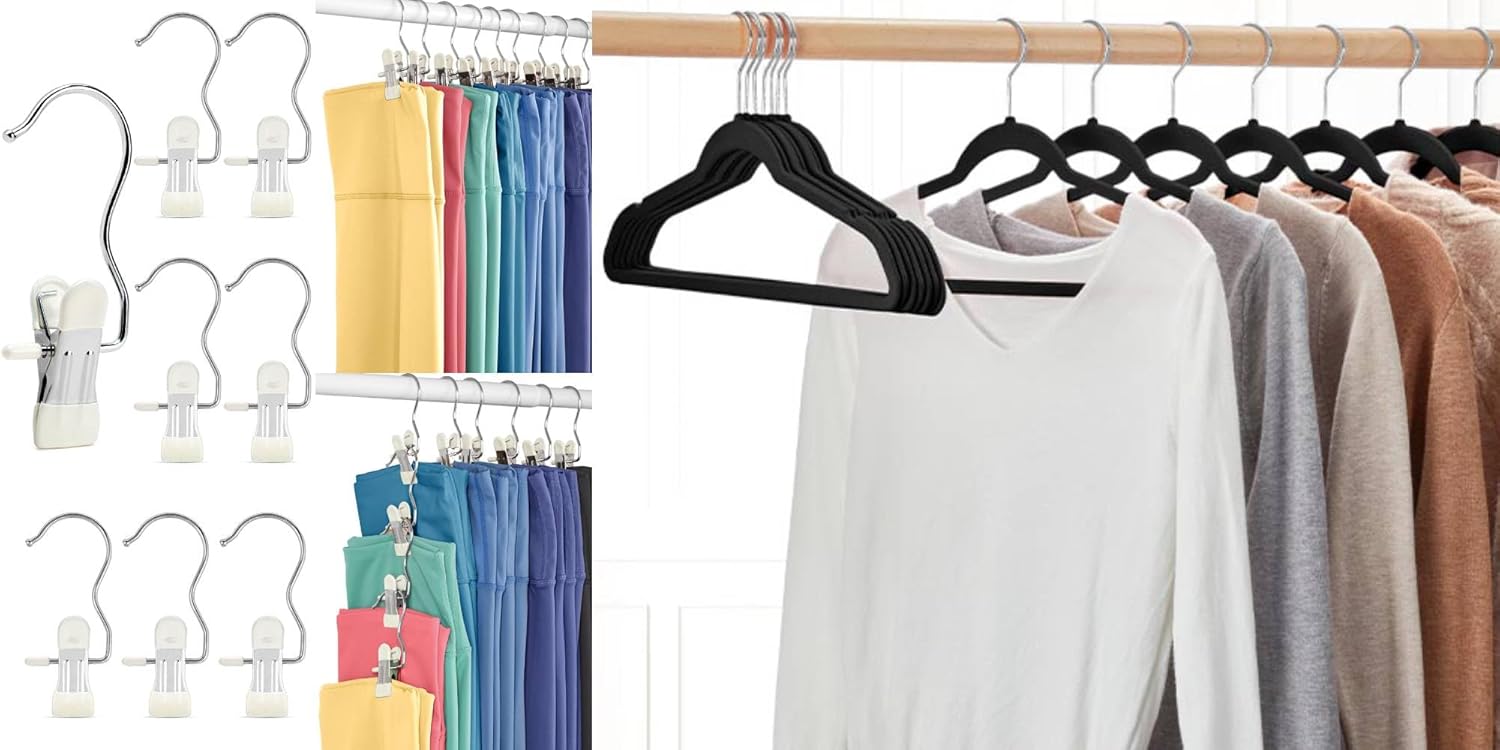 HOUSE DAY Black Velvet Hangers 40P & 20P Leggings Organizers Hangers Clips