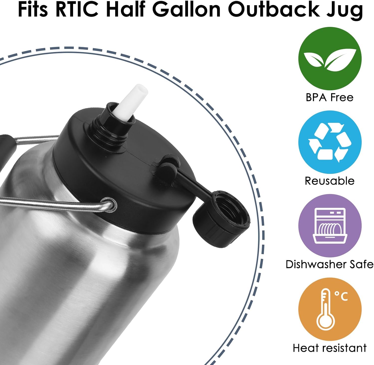Straw Adapter Kit for RTIC Half Gallon Jug, 6PCS Reusable BPA Free Straws, Includes Cleaning Brush, Easy to Clean image 2