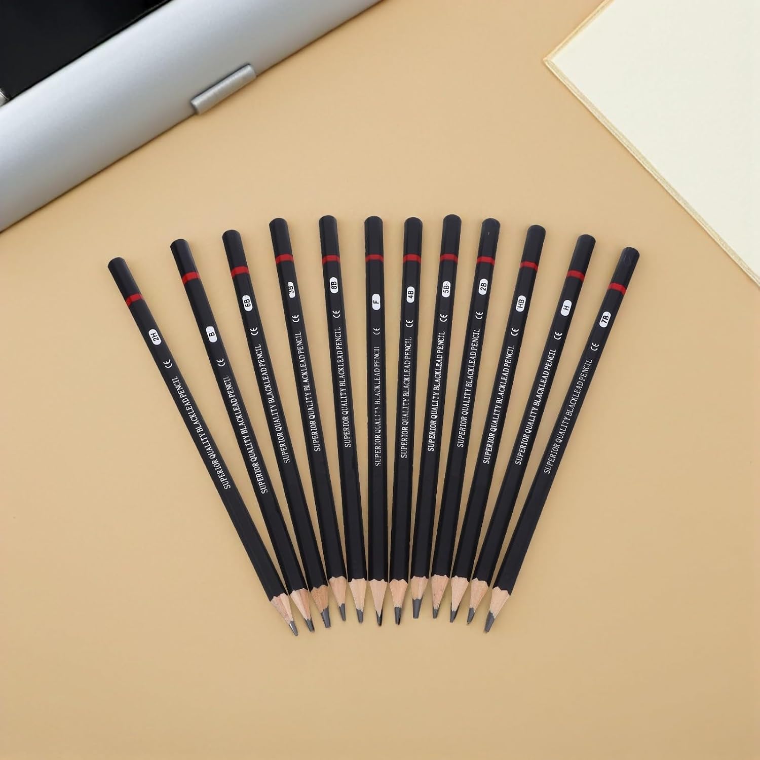 WOONEKY 12pcs Drawing Pencil Set for Sketching and Shading, Smooth Drawing Experience with Wood and Iron Material, Compact and Lightweight Case for Outdoor Sketching Adventures, Suitable