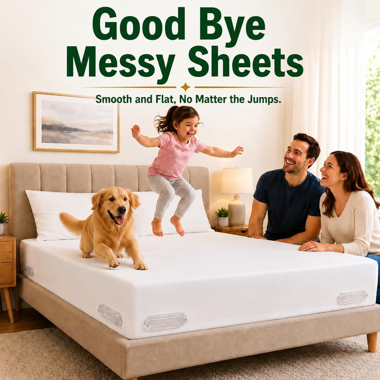 Upgraded Bed Sheet Holders for Corners, 4PCS Fitted Sheet Clips, Heavy Duty Sheet Straps, Bed Sheet Fasteners, Lock Sheet Holders Keep Sheets Firm & Tight, Fits Twin Full Queen King Mattresses